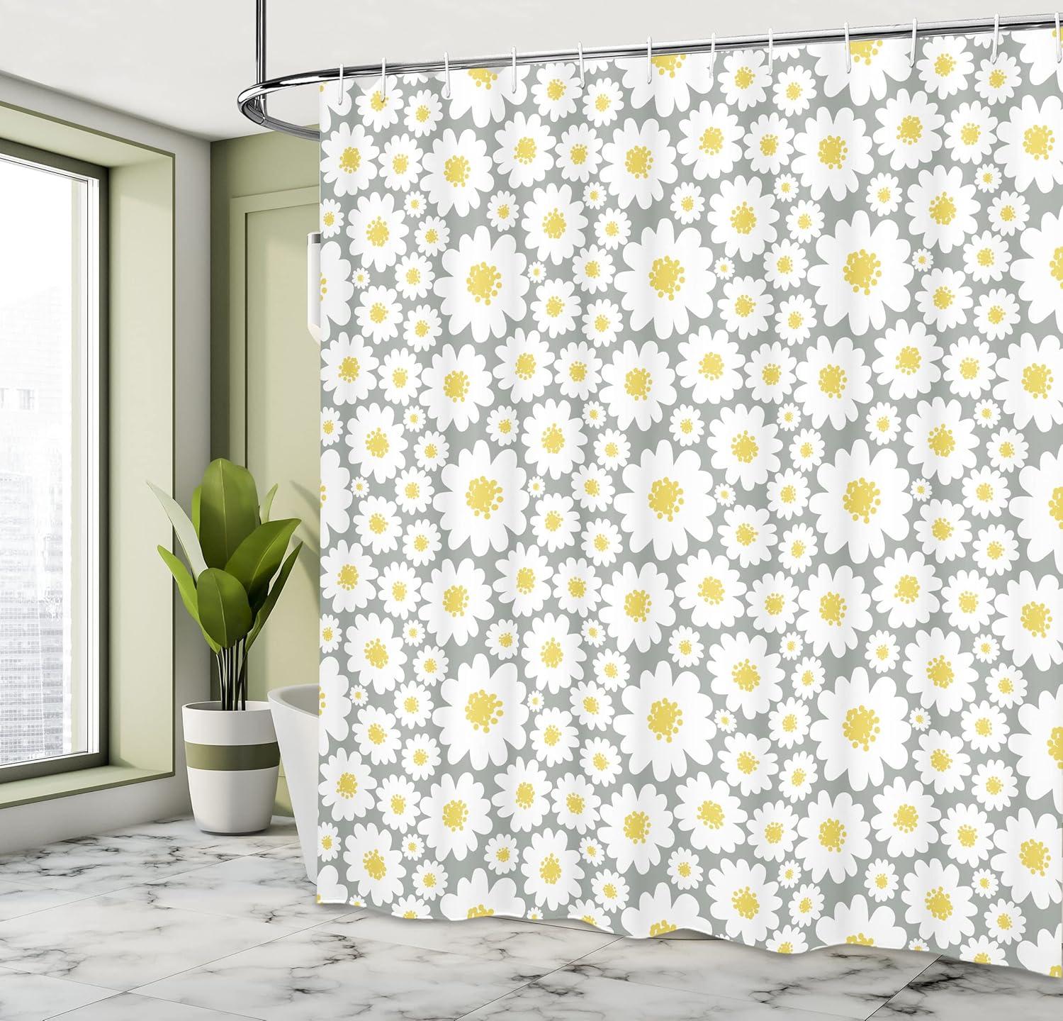imageAmbesonne Floral Shower Curtain Cartoon Like Flowers Daisies Spring Time Season Pollens Artwork Print Cloth Fabric Bathroom Decor Set with Hooks 69 W x 70 L Grey Yellow