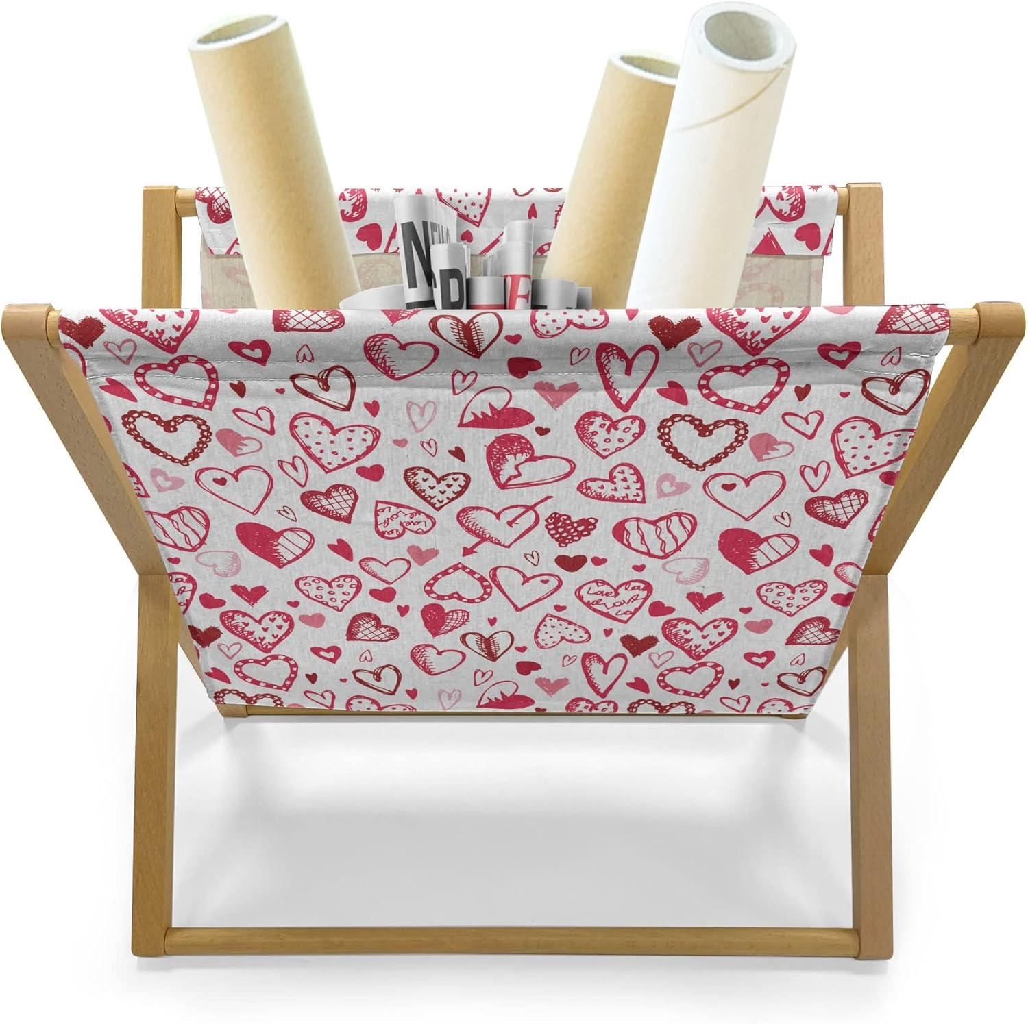 imageAmbesonne Love Magazine and Book Holder Romance for Valentines Day Hearts in Lamp Classic Antique Themed Pattern Floor Rack Decor for Interior of Home amp Office 22 x 19 Vermilion and ScarletMagenta Ruby White