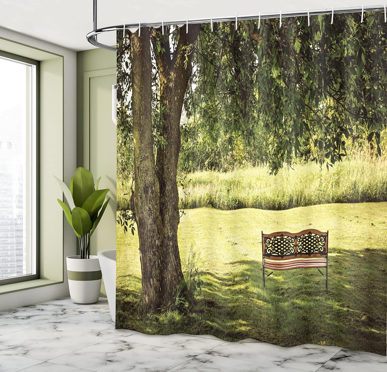 imageAmbesonne Owls Shower Curtain Cartoon Owl and a Butterfly on Floral Background Hello Message Illustration Cloth Fabric Bathroom Decor Set with Hooks 69 W x 70 L Rose Cadet Blue BrownGreen Brown