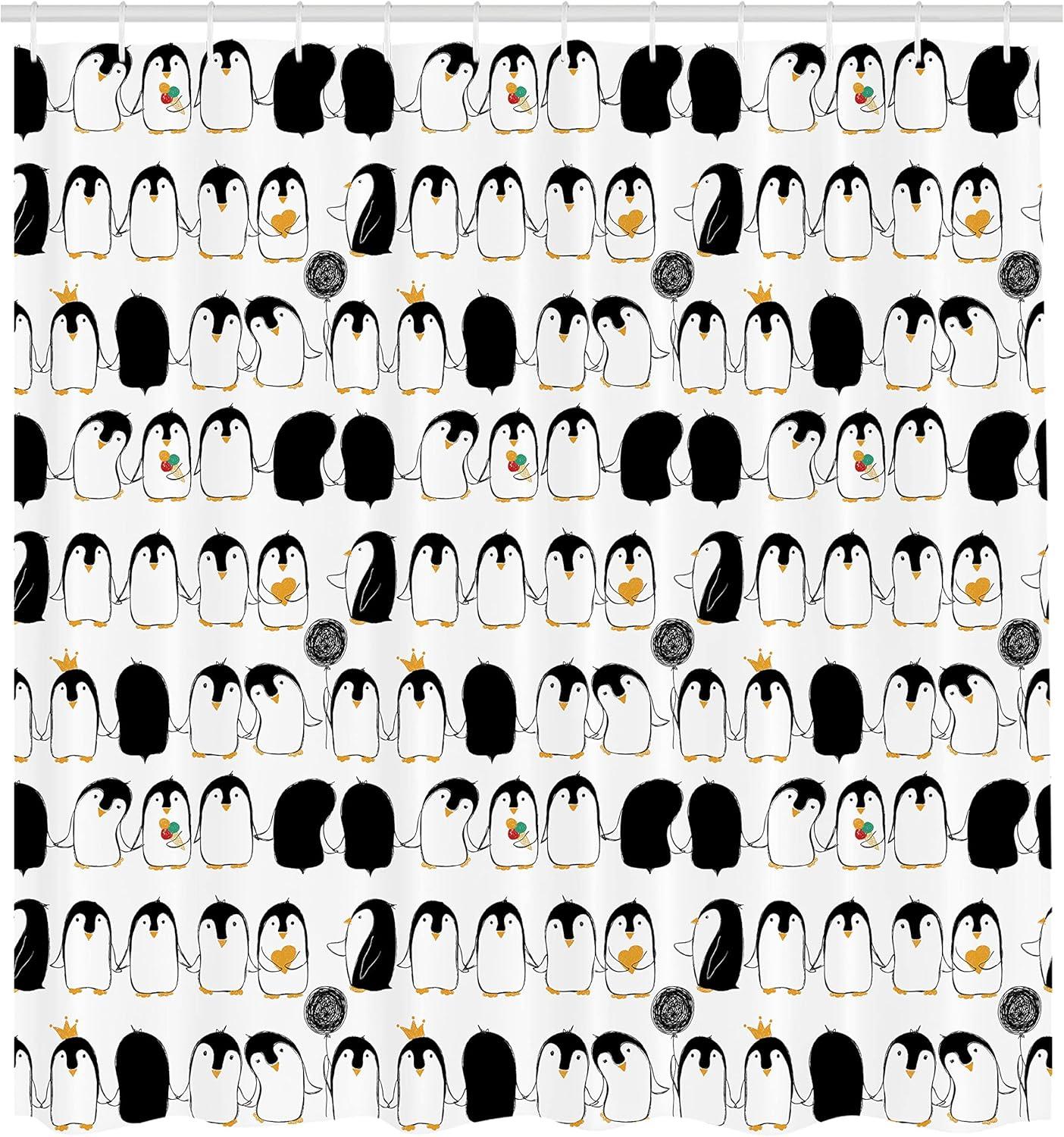 imageAmbesonne Penguins Shower Curtain Themed Cartoon Arctic Animals Holding Hands Cloth Fabric Bathroom Decor Set with Hooks 69 W x 70 L Charcoal Grey Marigold