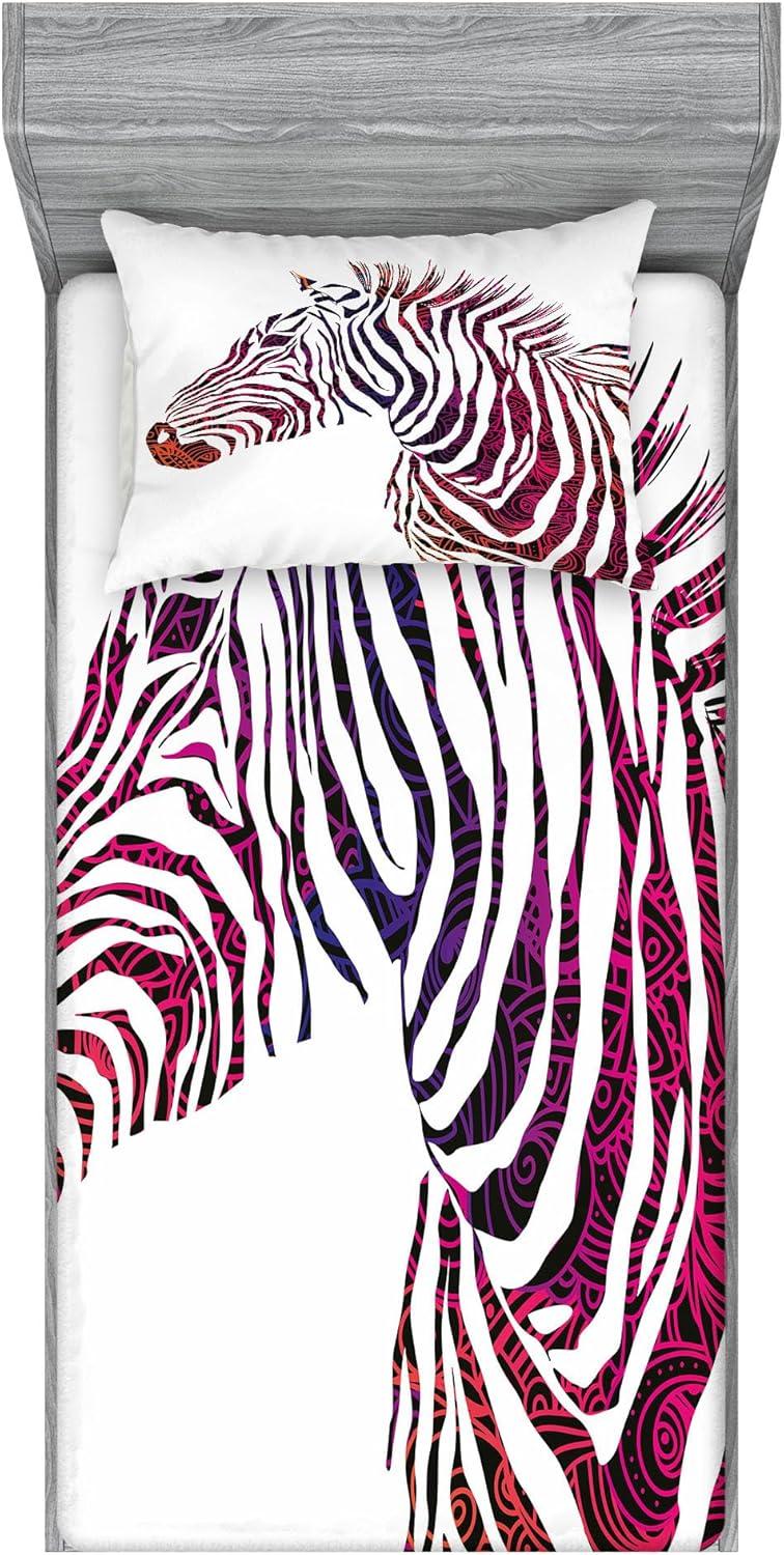imageAmbesonne Sloth Fitted Sheet amp Pillow Sham Set Cartoon Character Sleeping on Branch Jungle Animal in Night Sky Kids Theme Decorative Printed 2 Piece Bedding Decor Set Twin Plum BrownPurple Coral and Pink
