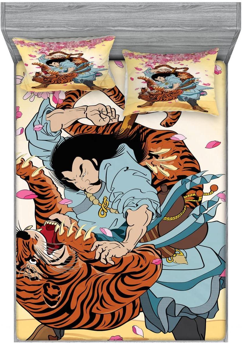 imageAmbesonne Sloth Fitted Sheet amp Pillow Sham Set Cartoon Character Sleeping on Branch Jungle Animal in Night Sky Kids Theme Decorative Printed 2 Piece Bedding Decor Set Twin Plum BrownPink Orange Cream