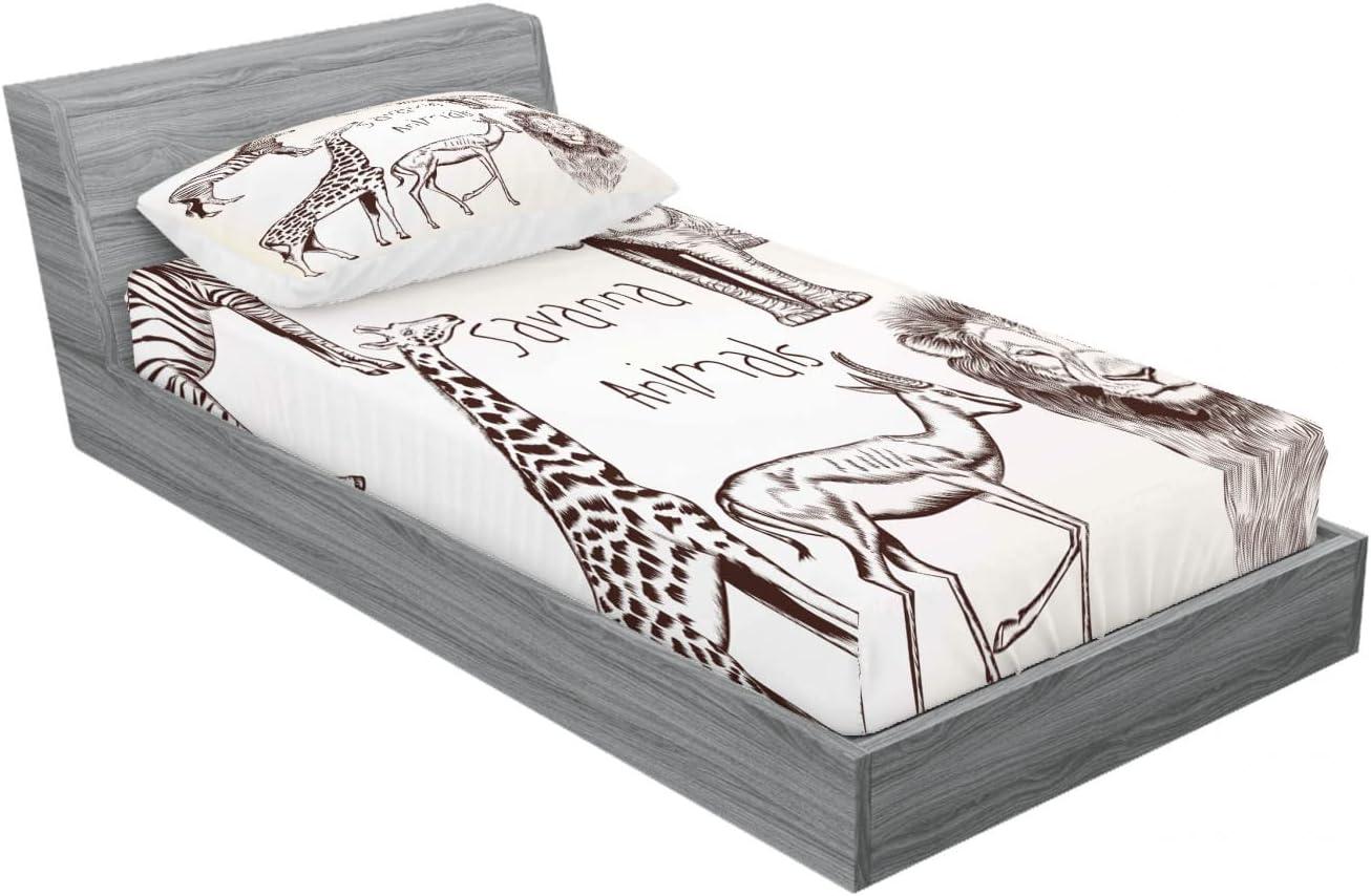 imageAmbesonne Sloth Fitted Sheet amp Pillow Sham Set Cartoon Character Sleeping on Branch Jungle Animal in Night Sky Kids Theme Decorative Printed 2 Piece Bedding Decor Set Twin Plum BrownBrown Cream