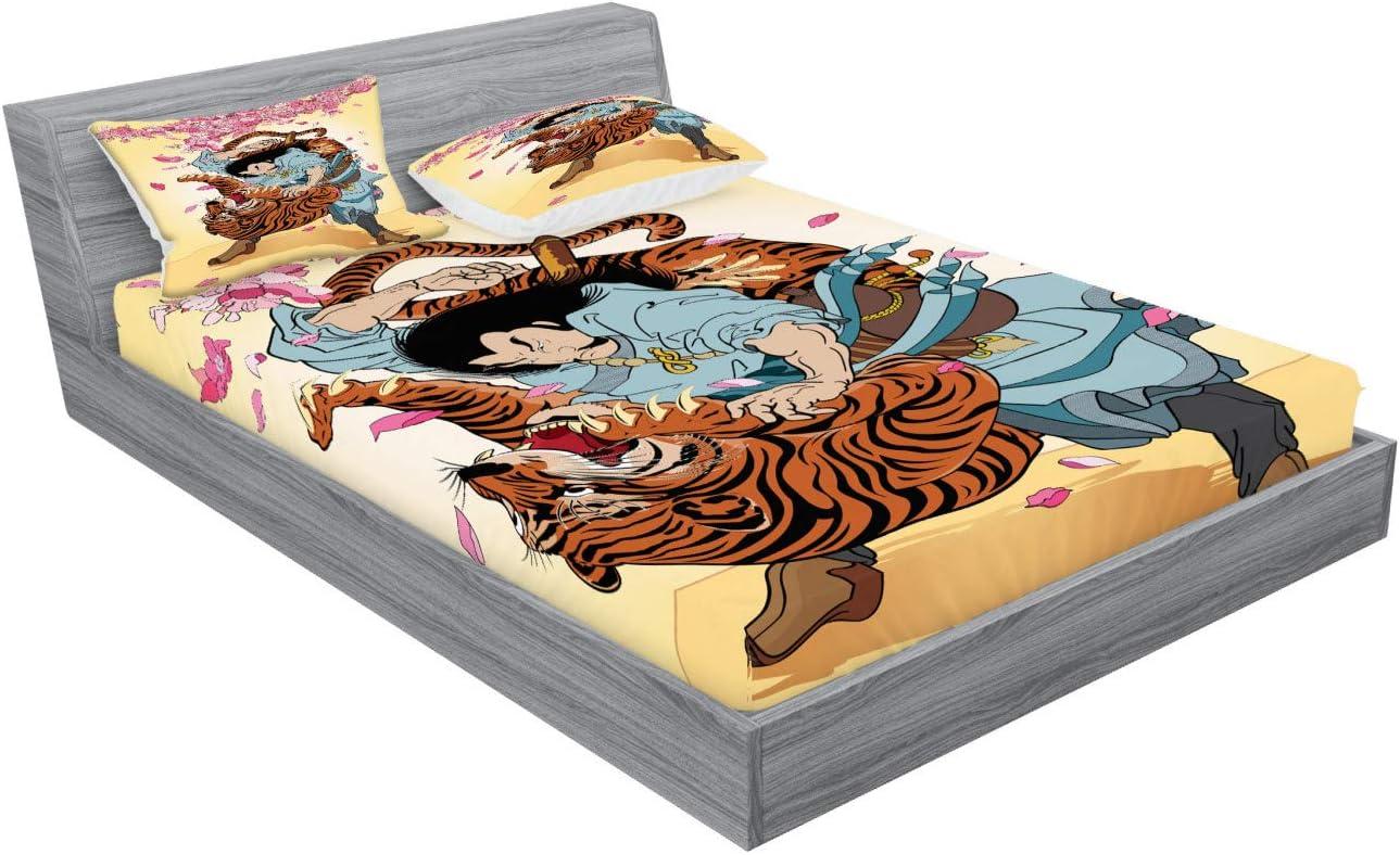imageAmbesonne Sloth Fitted Sheet amp Pillow Sham Set Cartoon Character Sleeping on Branch Jungle Animal in Night Sky Kids Theme Decorative Printed 2 Piece Bedding Decor Set Twin Plum BrownPink Orange Cream