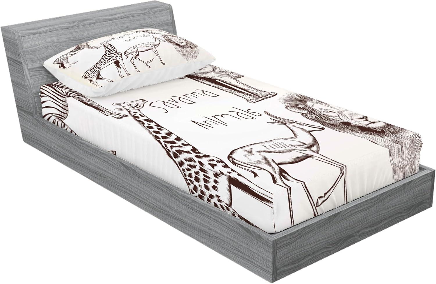 imageAmbesonne Sloth Fitted Sheet amp Pillow Sham Set Cartoon Character Sleeping on Branch Jungle Animal in Night Sky Kids Theme Decorative Printed 2 Piece Bedding Decor Set Twin Plum BrownBrown Cream