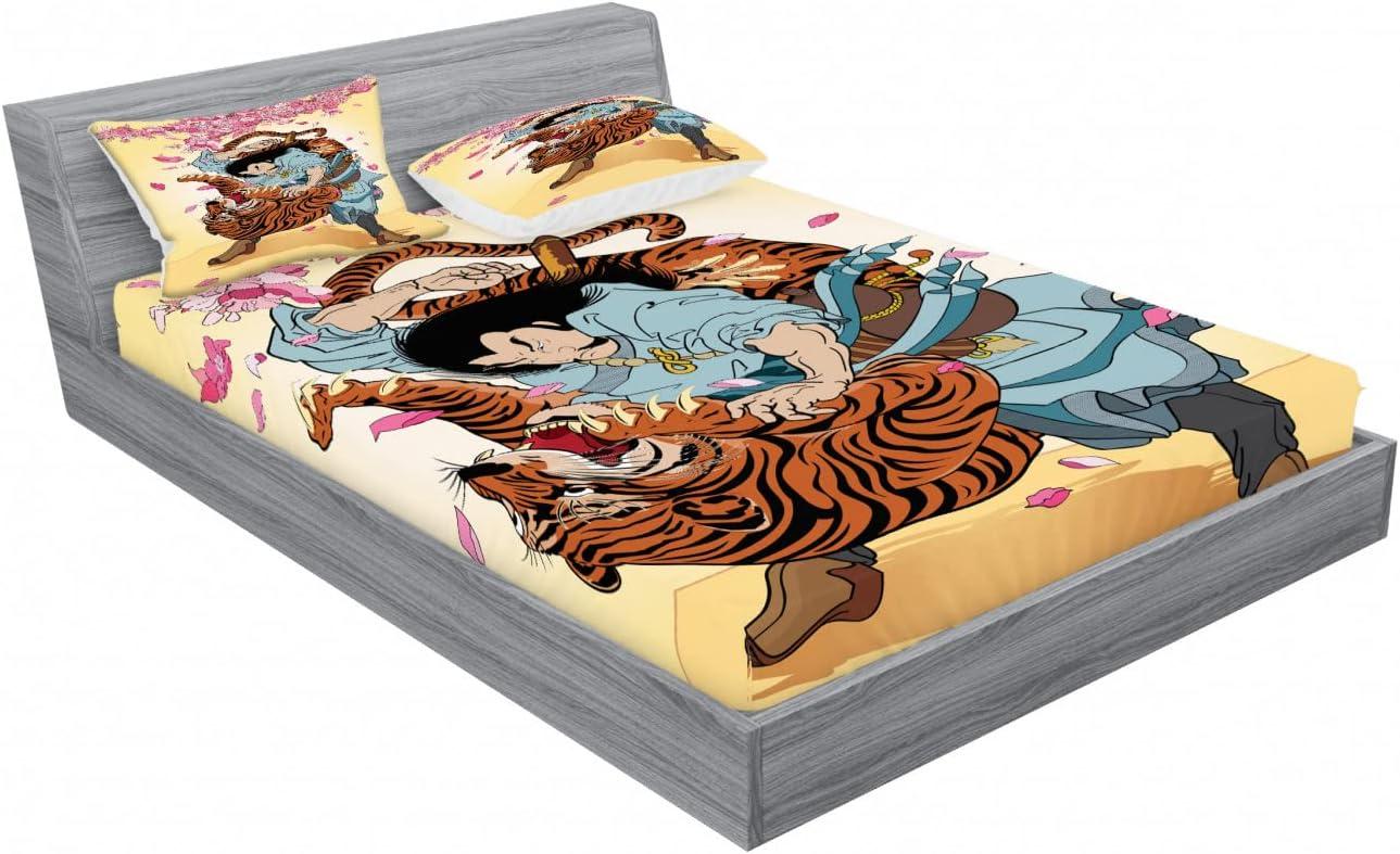 imageAmbesonne Sloth Fitted Sheet amp Pillow Sham Set Cartoon Character Sleeping on Branch Jungle Animal in Night Sky Kids Theme Decorative Printed 2 Piece Bedding Decor Set Twin Plum BrownPink Orange Cream