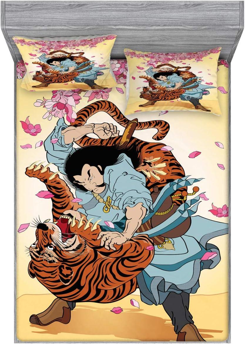 imageAmbesonne Sloth Fitted Sheet amp Pillow Sham Set Cartoon Character Sleeping on Branch Jungle Animal in Night Sky Kids Theme Decorative Printed 2 Piece Bedding Decor Set Twin Plum BrownPink Orange Cream