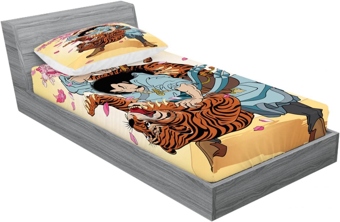 imageAmbesonne Sloth Fitted Sheet amp Pillow Sham Set Cartoon Character Sleeping on Branch Jungle Animal in Night Sky Kids Theme Decorative Printed 2 Piece Bedding Decor Set Twin Plum BrownPink Orange Cream