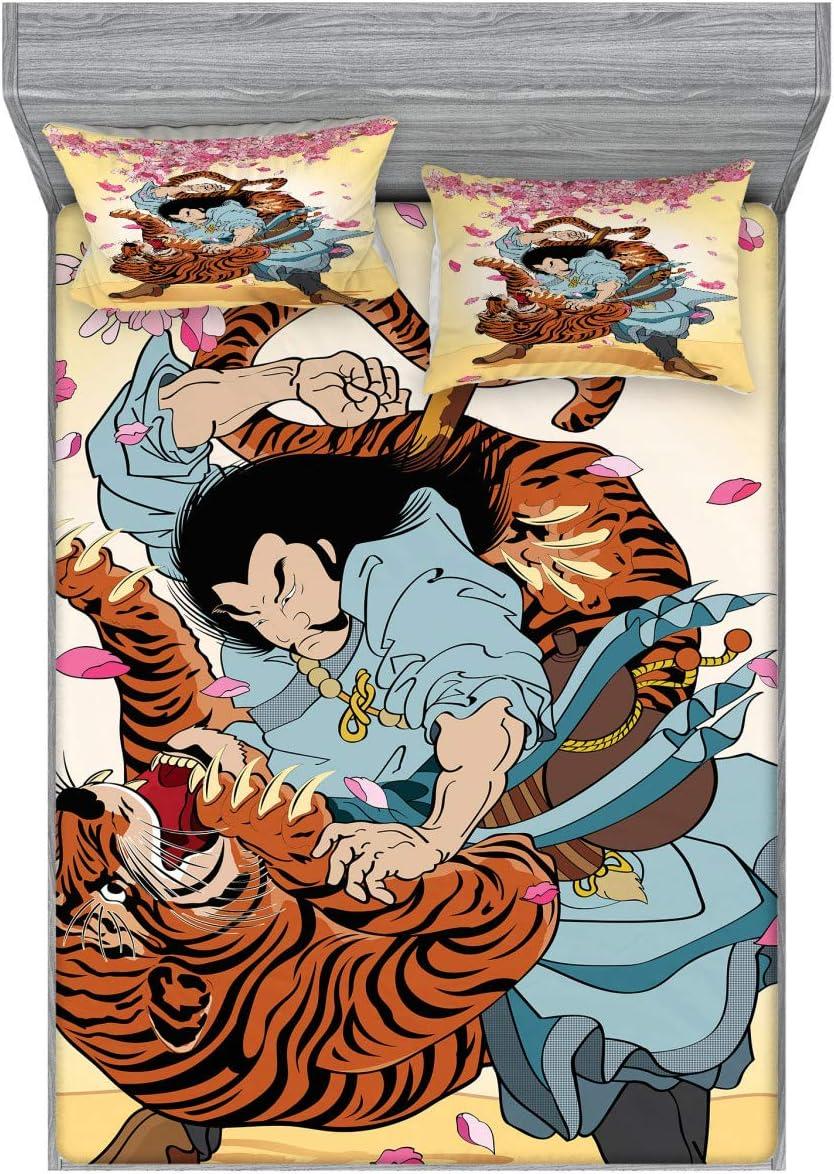 imageAmbesonne Sloth Fitted Sheet amp Pillow Sham Set Cartoon Character Sleeping on Branch Jungle Animal in Night Sky Kids Theme Decorative Printed 2 Piece Bedding Decor Set Twin Plum BrownPink Orange Cream