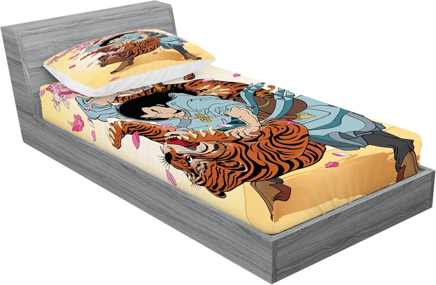 imageAmbesonne Sloth Fitted Sheet amp Pillow Sham Set Cartoon Character Sleeping on Branch Jungle Animal in Night Sky Kids Theme Decorative Printed 2 Piece Bedding Decor Set Twin Plum BrownPink Orange Cream