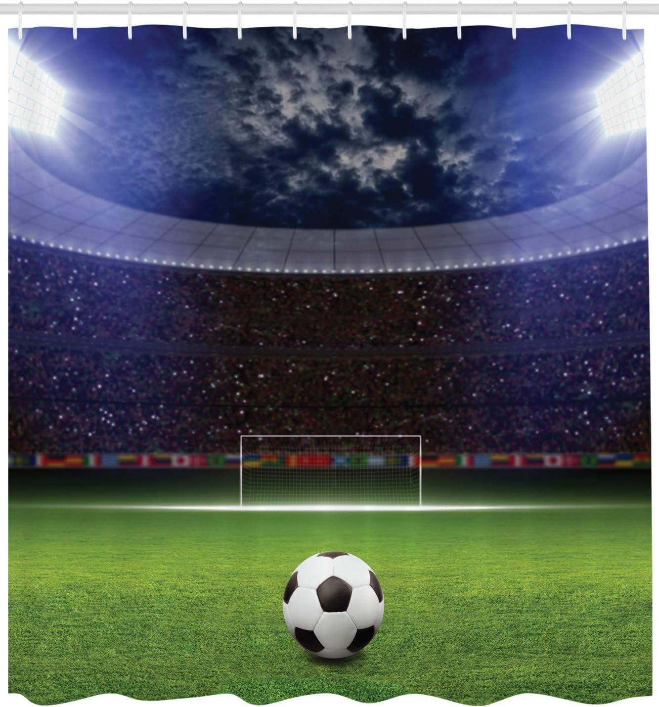 imageAmbesonne Sports Shower Curtain Cartoon Soccer Balls Showing Various Expressions Bored Laughing Happy Smiley Cloth Fabric Bathroom Decor Set with Hooks 69 W x 75 L White BlackNavy Blue Green
