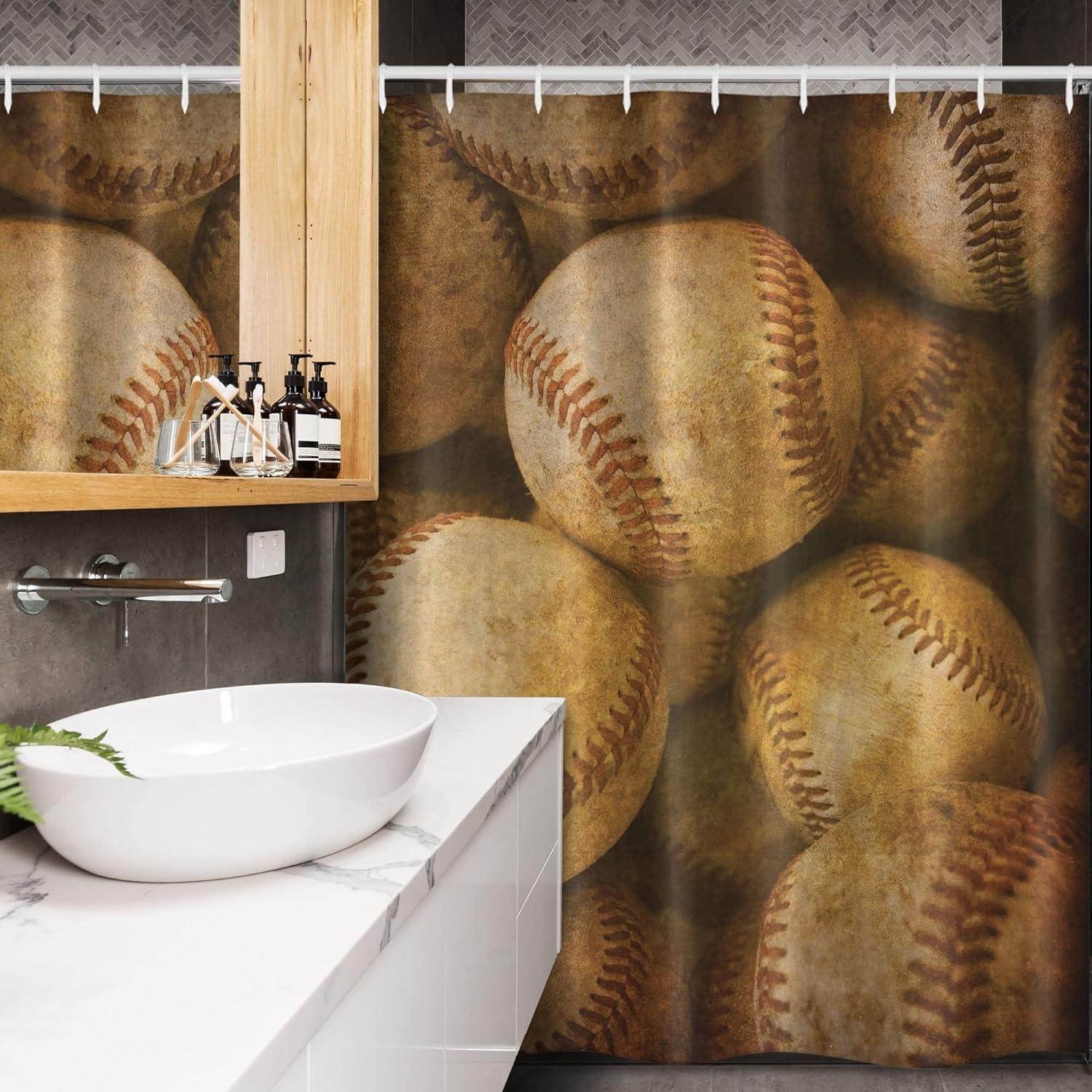 imageAmbesonne Sports Shower Curtain Cartoon Soccer Balls Showing Various Expressions Bored Laughing Happy Smiley Cloth Fabric Bathroom Decor Set with Hooks 69 W x 75 L White BlackBrown Yellow