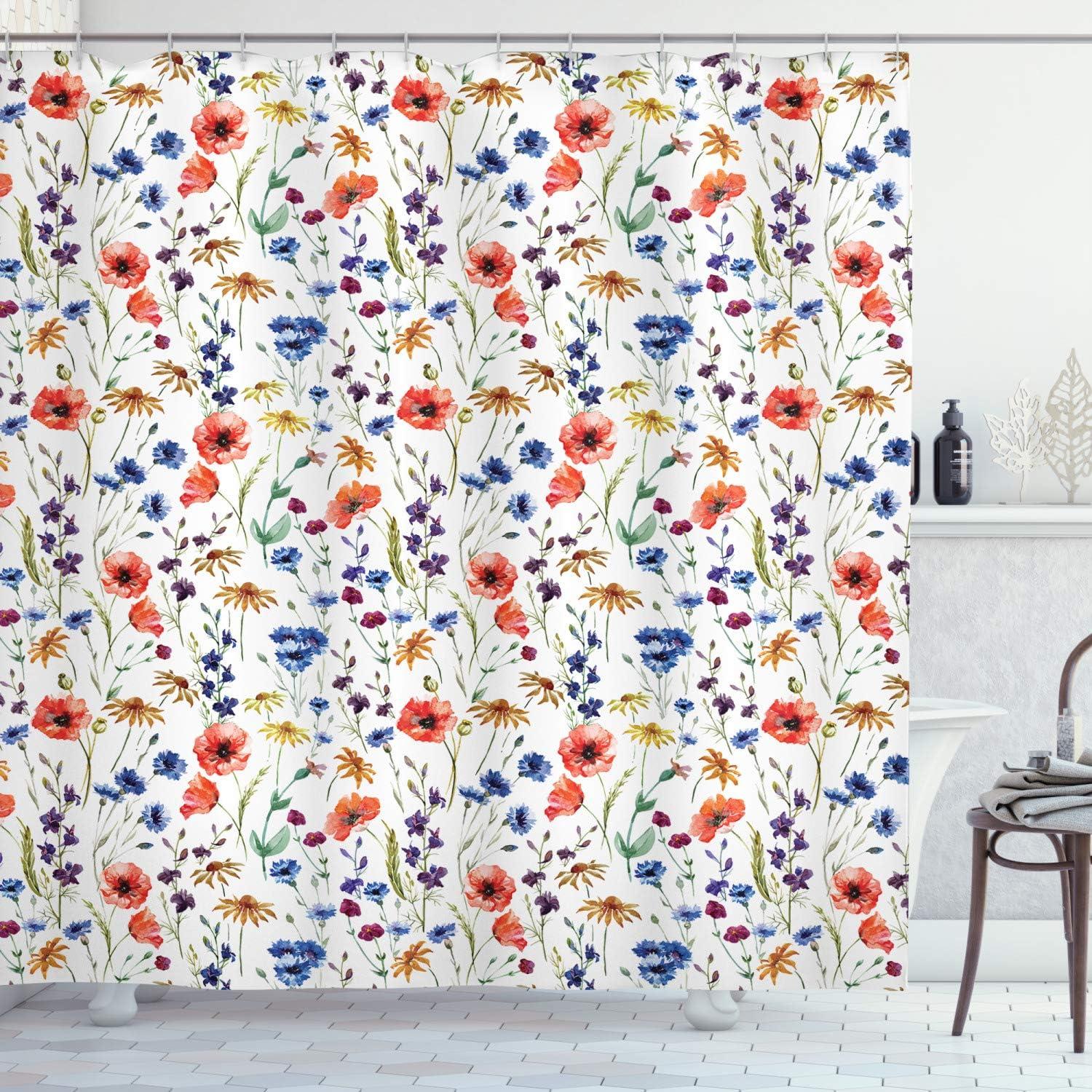 imageAmbesonne Sports Shower Curtain Cartoon Soccer Balls Showing Various Expressions Bored Laughing Happy Smiley Cloth Fabric Bathroom Decor Set with Hooks 69 W x 75 L White BlackOrange Blue