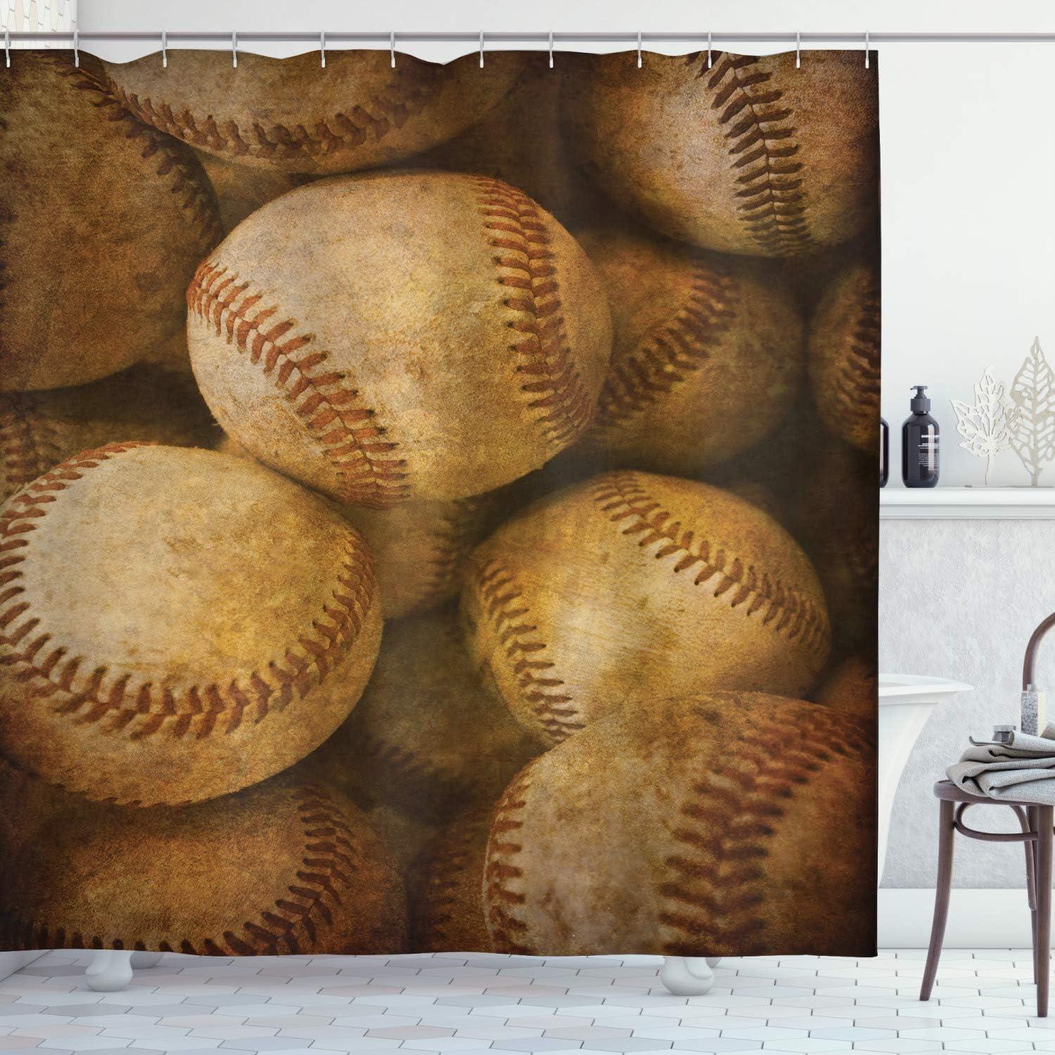 imageAmbesonne Sports Shower Curtain Cartoon Soccer Balls Showing Various Expressions Bored Laughing Happy Smiley Cloth Fabric Bathroom Decor Set with Hooks 69 W x 75 L White BlackBrown Yellow