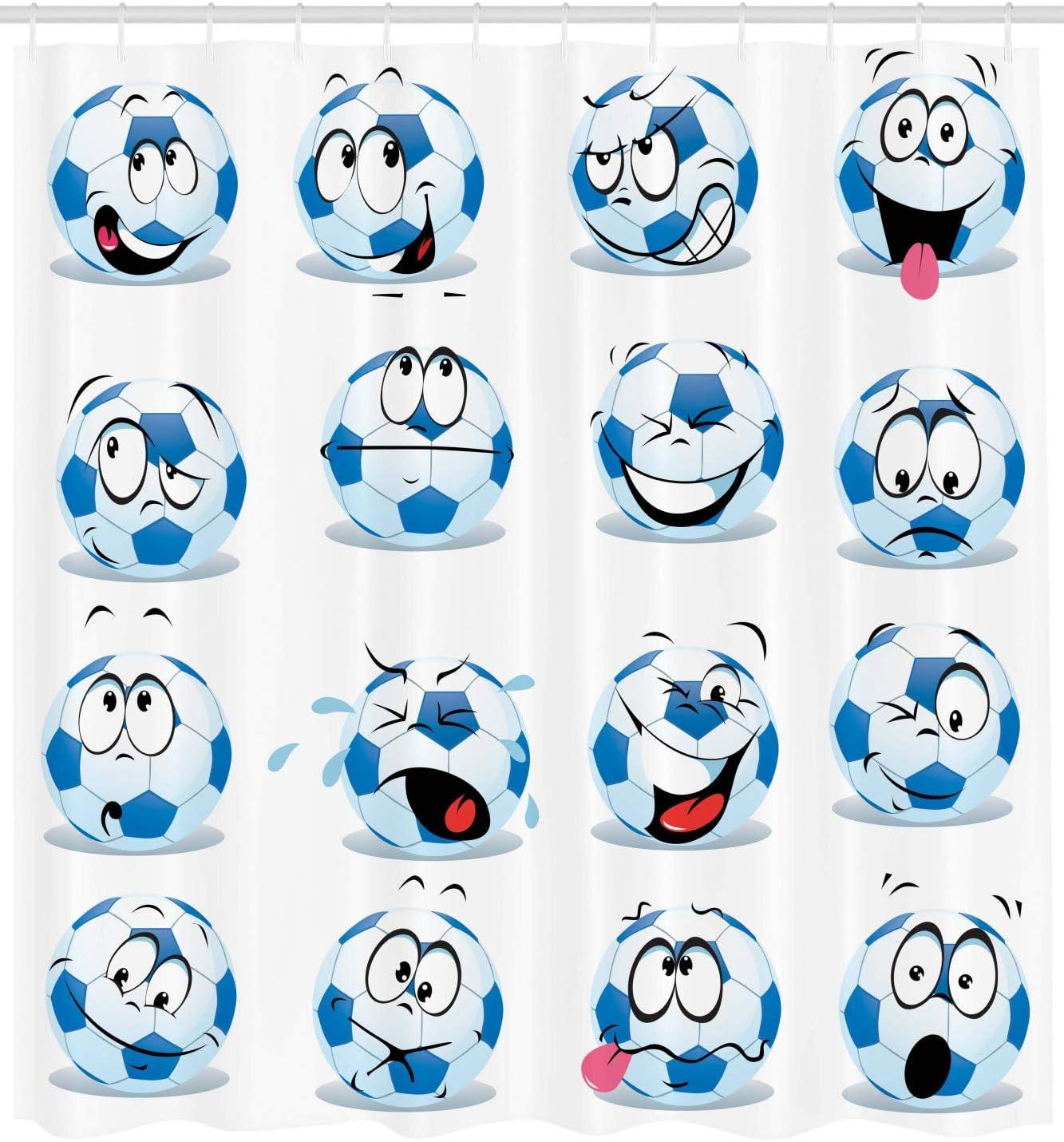 imageAmbesonne Sports Shower Curtain Cartoon Soccer Balls Showing Various Expressions Bored Laughing Happy Smiley Cloth Fabric Bathroom Decor Set with Hooks 69 W x 75 L White BlackWhite Black