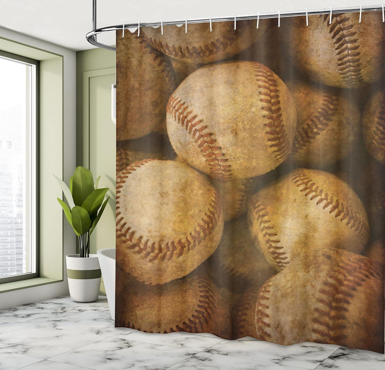 imageAmbesonne Sports Shower Curtain Cartoon Soccer Balls Showing Various Expressions Bored Laughing Happy Smiley Cloth Fabric Bathroom Decor Set with Hooks 69 W x 75 L White BlackBrown Yellow
