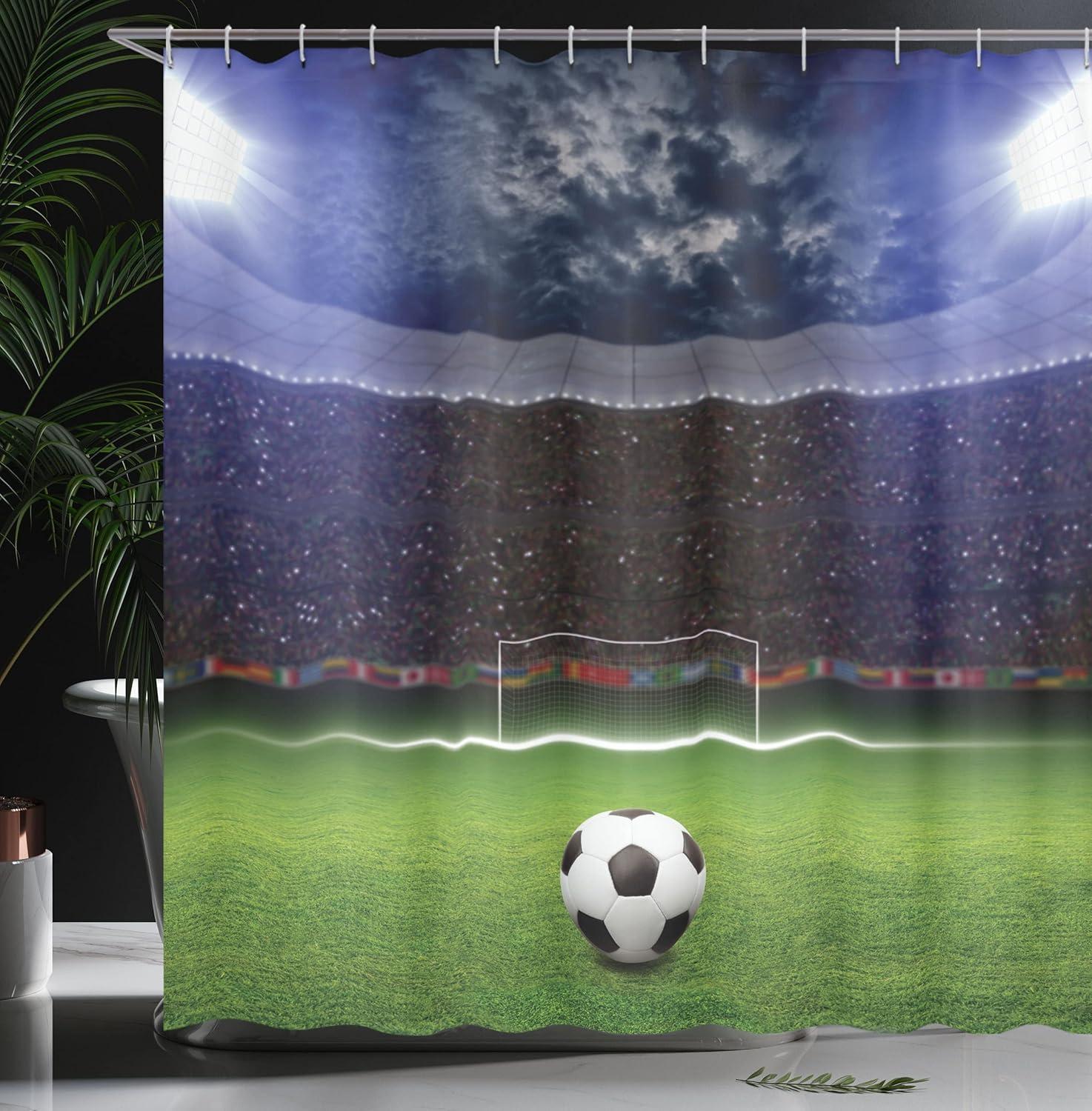 imageAmbesonne Sports Shower Curtain Cartoon Soccer Balls Showing Various Expressions Bored Laughing Happy Smiley Cloth Fabric Bathroom Decor Set with Hooks 69 W x 75 L White BlackNavy Blue Green