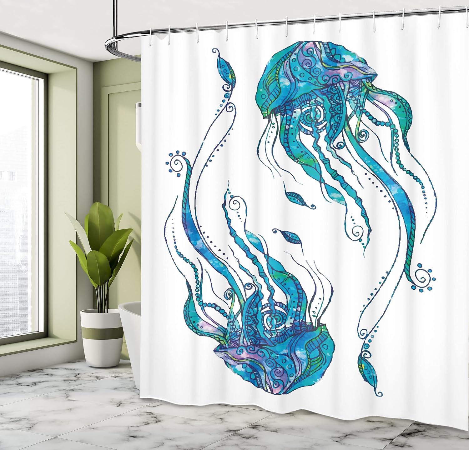 imageAmbesonne Sports Shower Curtain Cartoon Soccer Balls Showing Various Expressions Bored Laughing Happy Smiley Cloth Fabric Bathroom Decor Set with Hooks 69 W x 75 L White BlackTurquoise