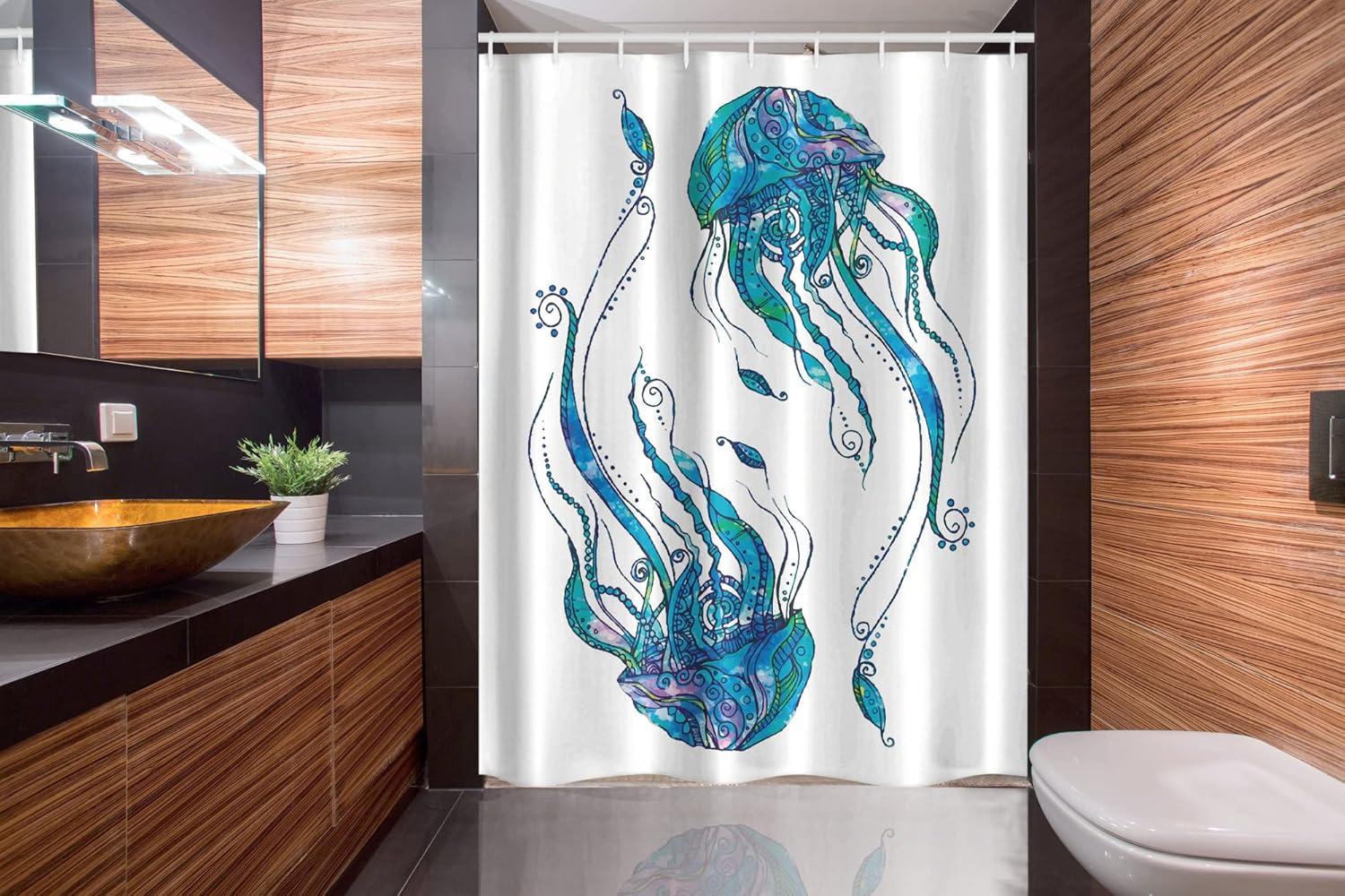 imageAmbesonne Sports Shower Curtain Cartoon Soccer Balls Showing Various Expressions Bored Laughing Happy Smiley Cloth Fabric Bathroom Decor Set with Hooks 69 W x 75 L White BlackTurquoise