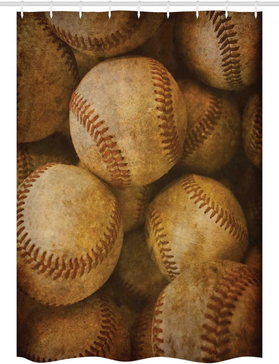 imageAmbesonne Sports Shower Curtain Cartoon Soccer Balls Showing Various Expressions Bored Laughing Happy Smiley Cloth Fabric Bathroom Decor Set with Hooks 69 W x 75 L White BlackBrown Yellow