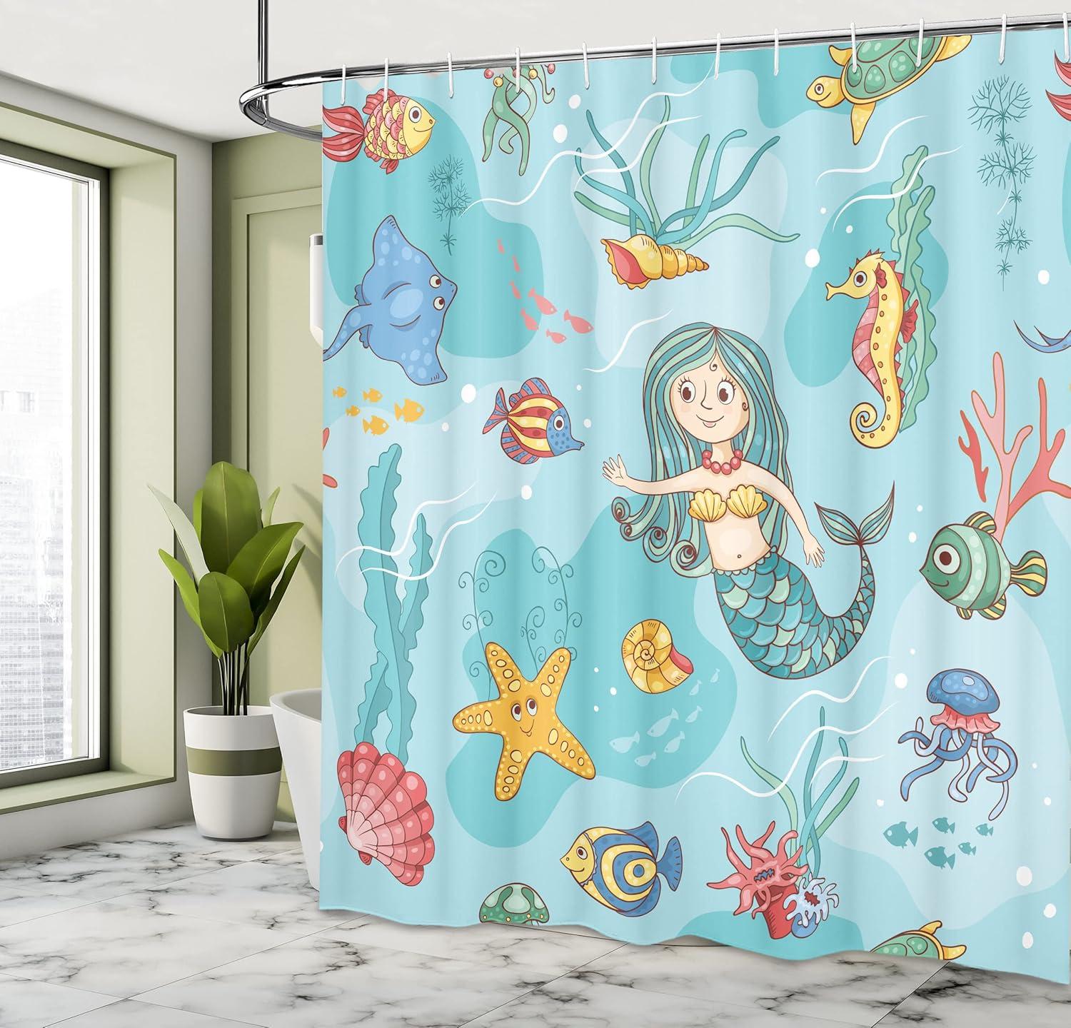 imageAmbesonne Sports Shower Curtain Cartoon Soccer Balls Showing Various Expressions Bored Laughing Happy Smiley Cloth Fabric Bathroom Decor Set with Hooks 69 W x 75 L White BlackBlue Teal
