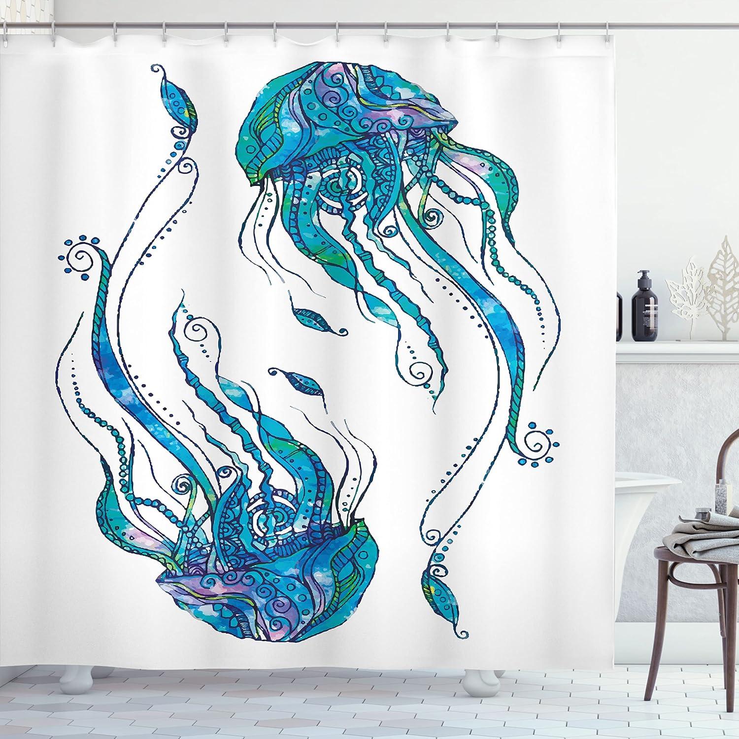 imageAmbesonne Sports Shower Curtain Cartoon Soccer Balls Showing Various Expressions Bored Laughing Happy Smiley Cloth Fabric Bathroom Decor Set with Hooks 69 W x 75 L White BlackTurquoise