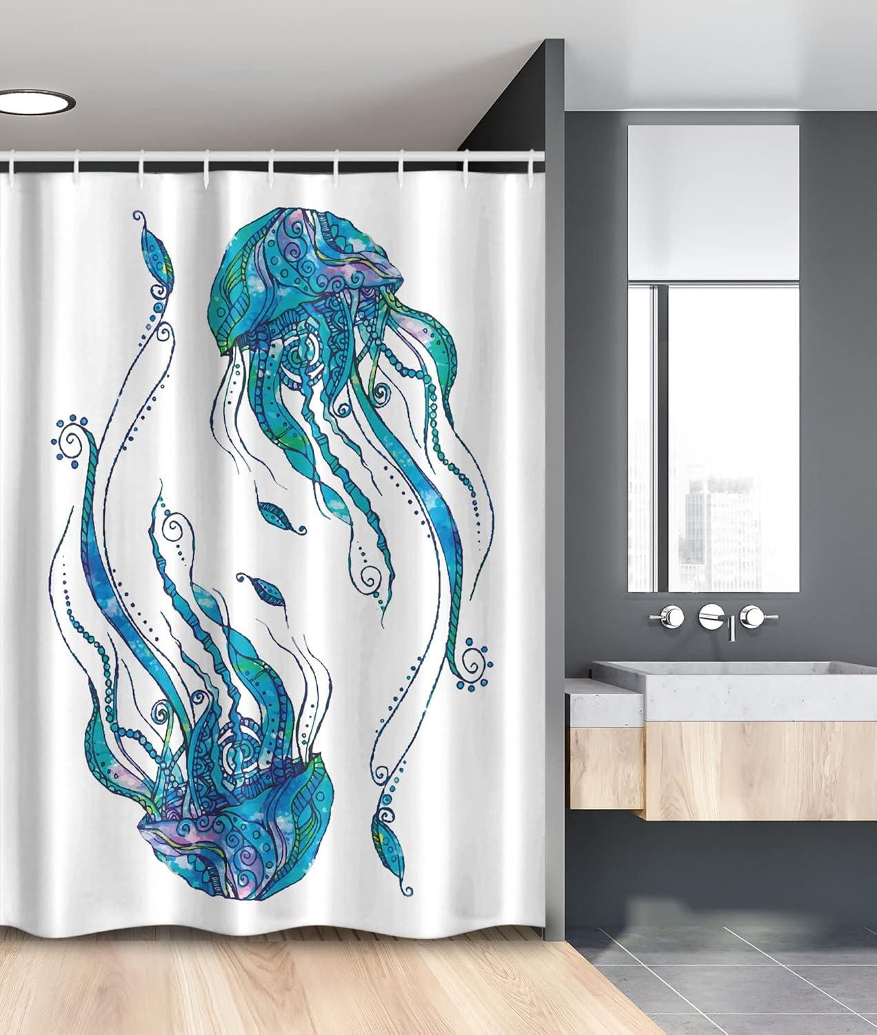 imageAmbesonne Sports Shower Curtain Cartoon Soccer Balls Showing Various Expressions Bored Laughing Happy Smiley Cloth Fabric Bathroom Decor Set with Hooks 69 W x 75 L White BlackTurquoise