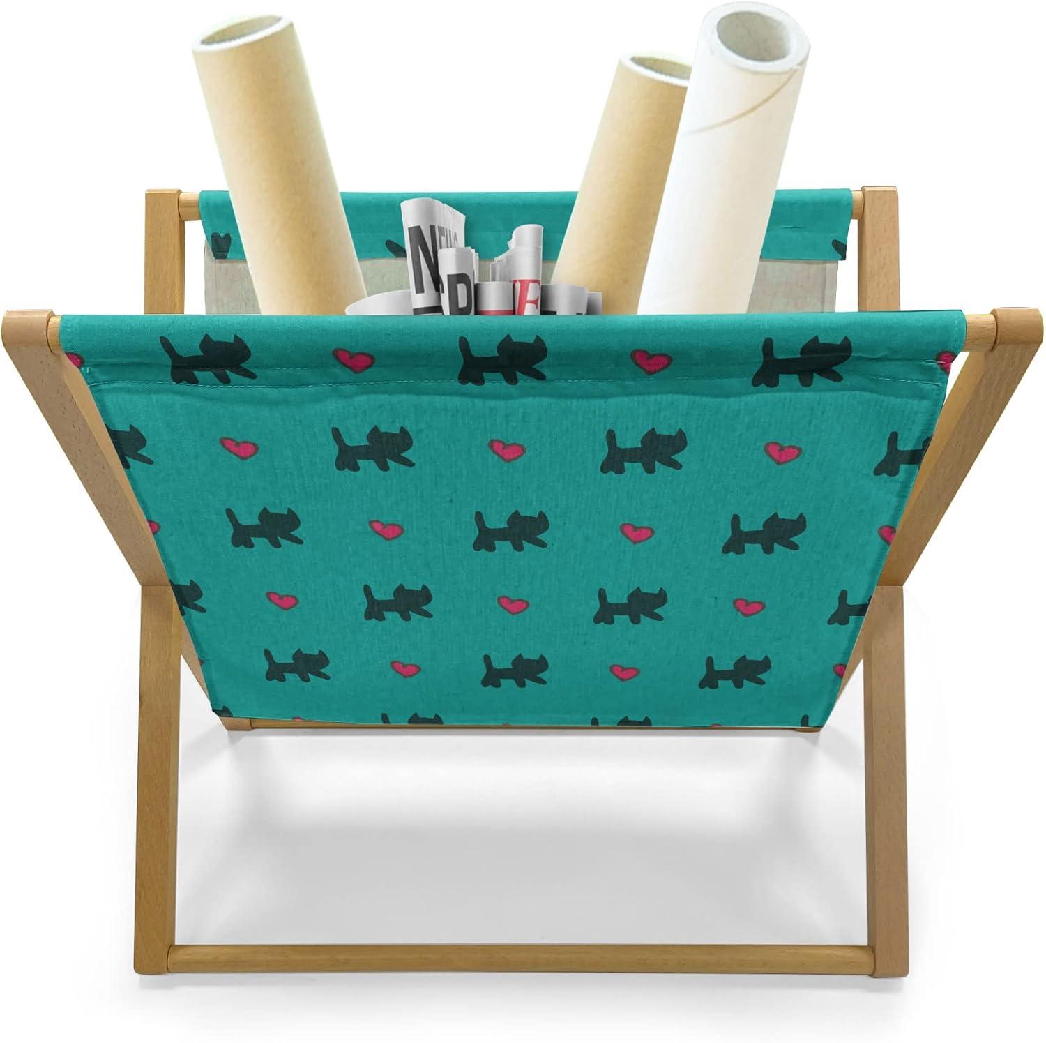 imageAmbesonne Teal Magazine and Book Holder Kittens Pink Hearts Animal Design with Valentines Inspirations Floor Rack Decor for Interior of Home amp Office 22 x 19 Teal Pink Dark BlueTeal Pink Dark Blue