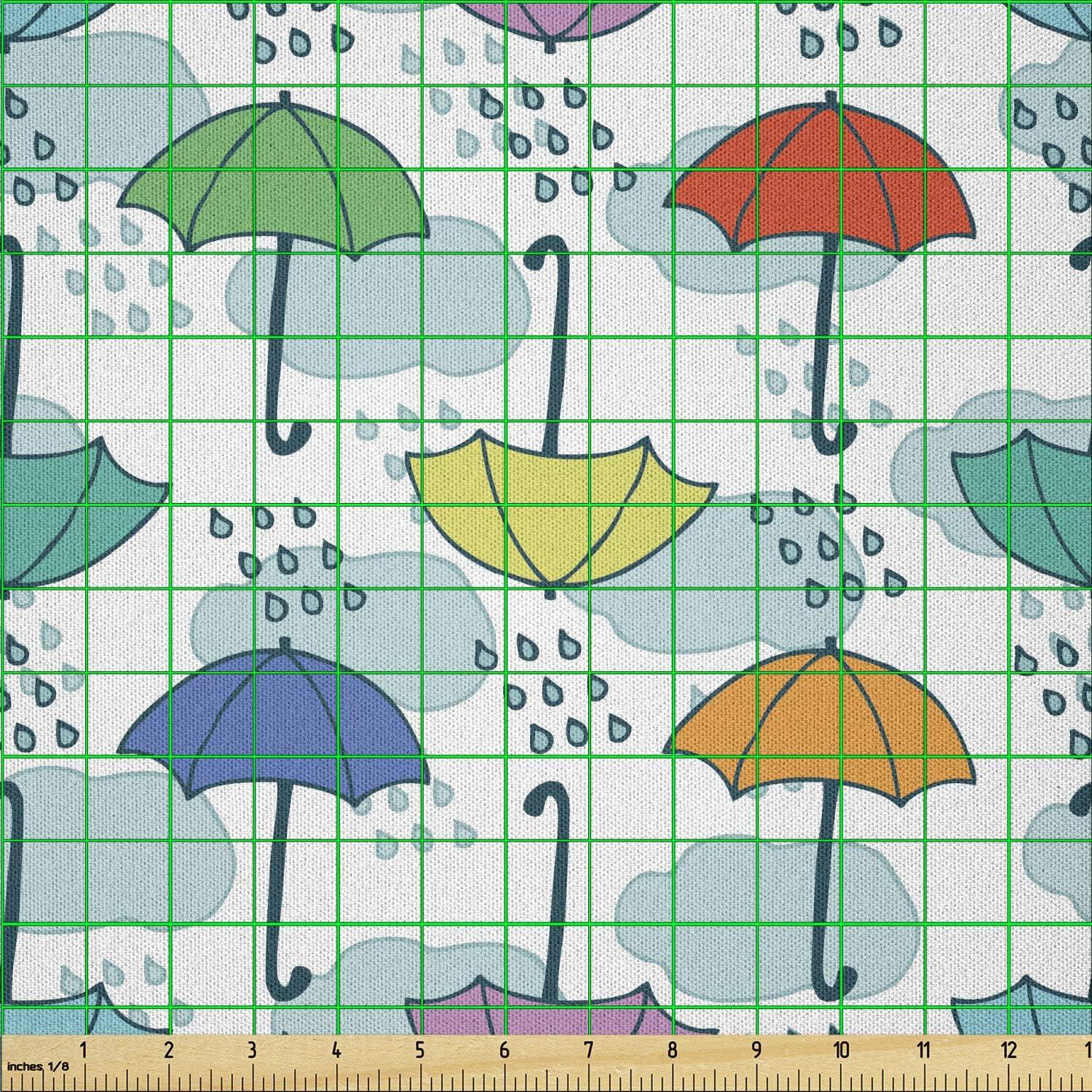 imageAmbesonne Umbrella Fabric by The Yard Parasol Pattern in The Rain Cartoon Style Colorful Motifs in Cloud Cumulus Design Microfiber Fabric for Arts and Crafts Textiles amp Decor Multicolor