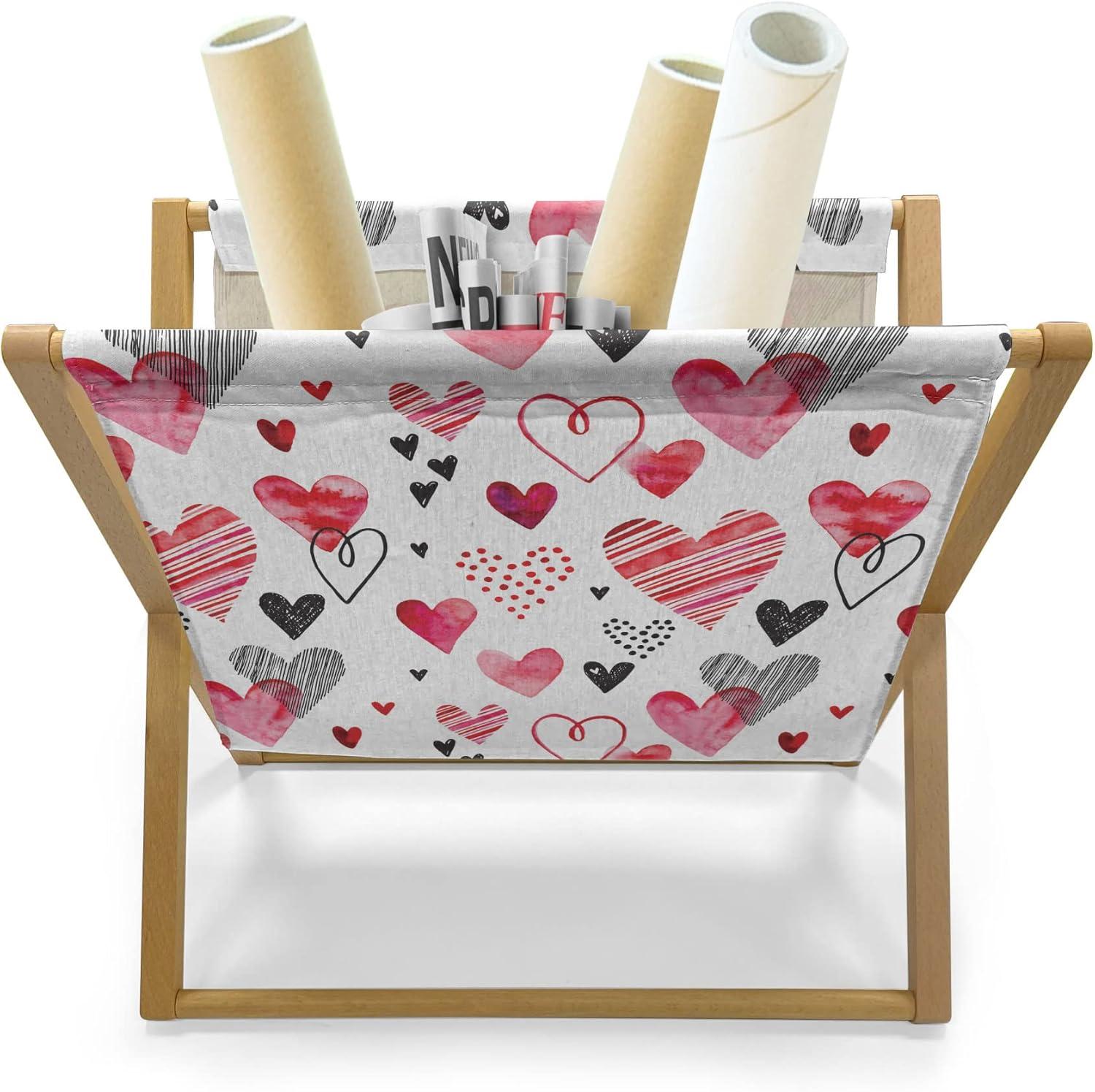 imageAmbesonne Valentines Magazine and Book Holder Doodle Style Abstract Heart Shapes with Love and Affection Theme Floor Rack Decor for Interior of Home amp Office 22 x 19 Beige Dark Coral WhiteBlack Red Pink