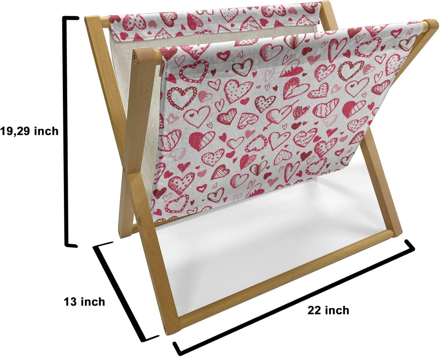 imageAmbesonne Valentines Magazine and Book Holder Doodle Style Abstract Heart Shapes with Love and Affection Theme Floor Rack Decor for Interior of Home amp Office 22 x 19 Beige Dark Coral WhiteRuby Pink White