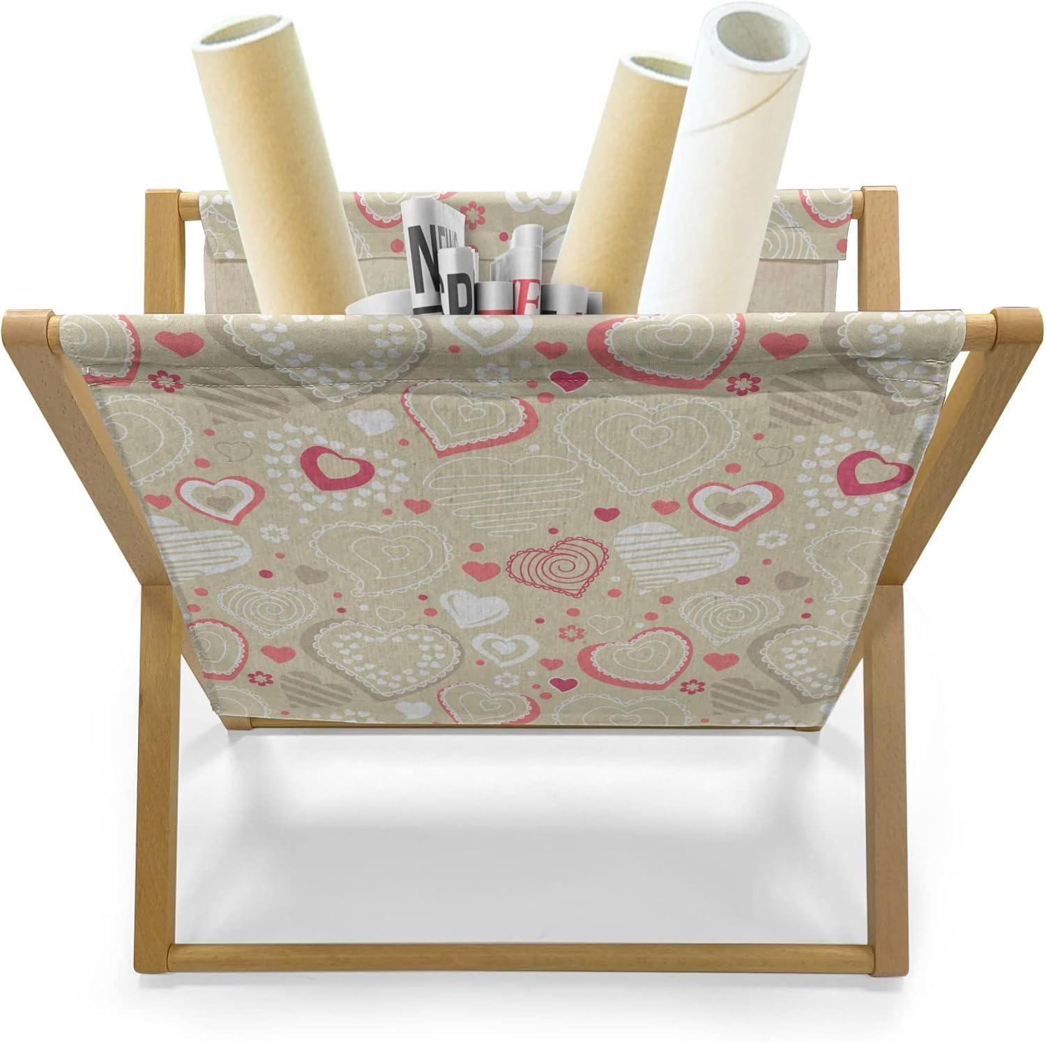 imageAmbesonne Valentines Magazine and Book Holder Doodle Style Abstract Heart Shapes with Love and Affection Theme Floor Rack Decor for Interior of Home amp Office 22 x 19 Beige Dark Coral WhiteBeige Dark Coral White