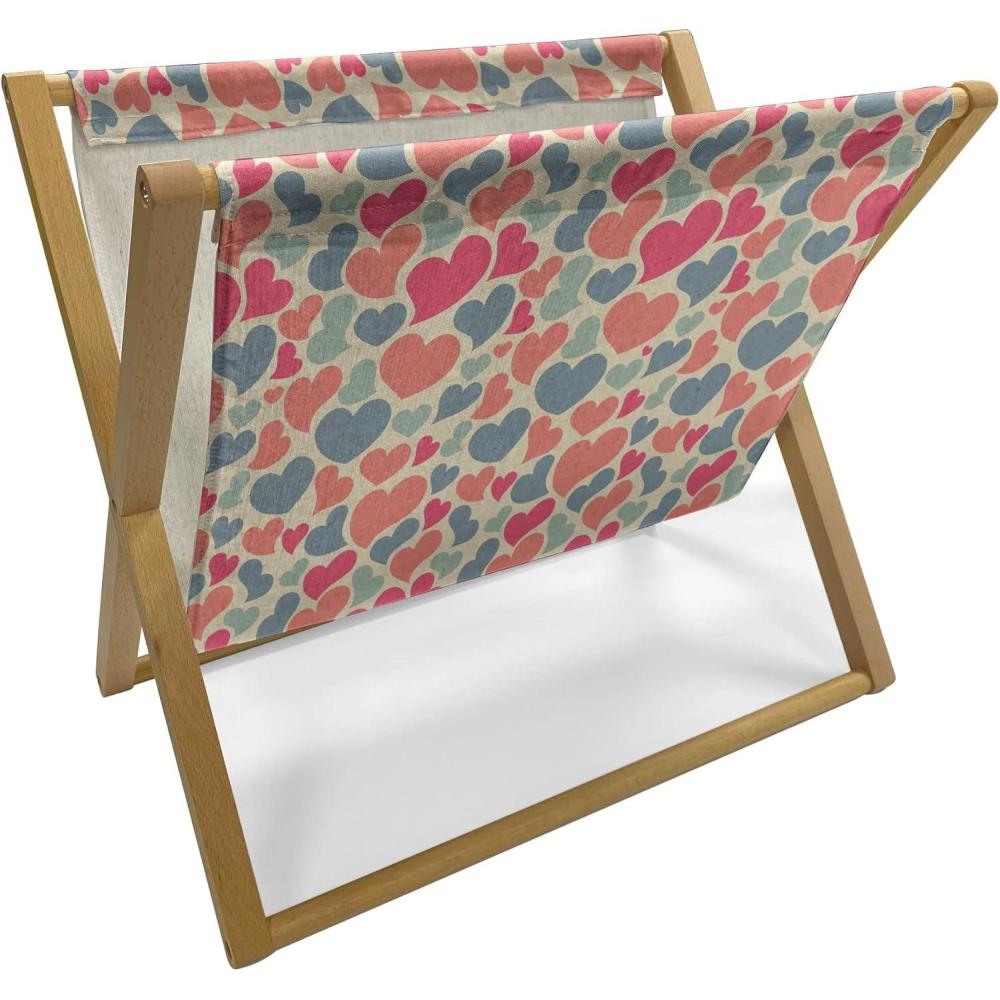 imageAmbesonne Neutral Magazine and Book Holder Valentines Day Theme Hand Drawn Hearts Diagonal Stripes Romantic Love Pattern Floor Rack Decor for Interior of Home amp Office 22 x 19 Pearl and WhiteChampagne Coral