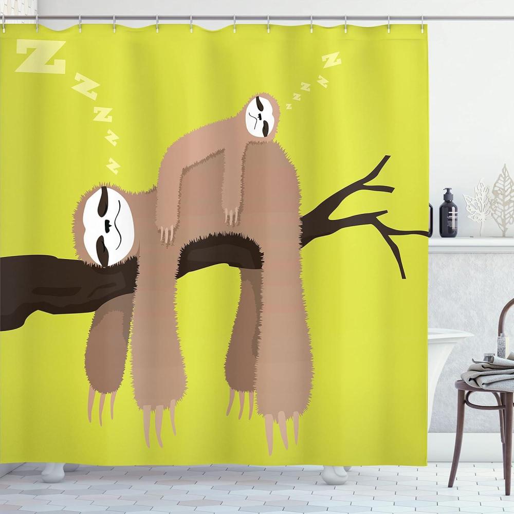 imageAmbesonne Owls Shower Curtain Cartoon Owl and a Butterfly on Floral Background Hello Message Illustration Cloth Fabric Bathroom Decor Set with Hooks 69 W x 70 L Rose Cadet Blue BrownCocoa Apple Green