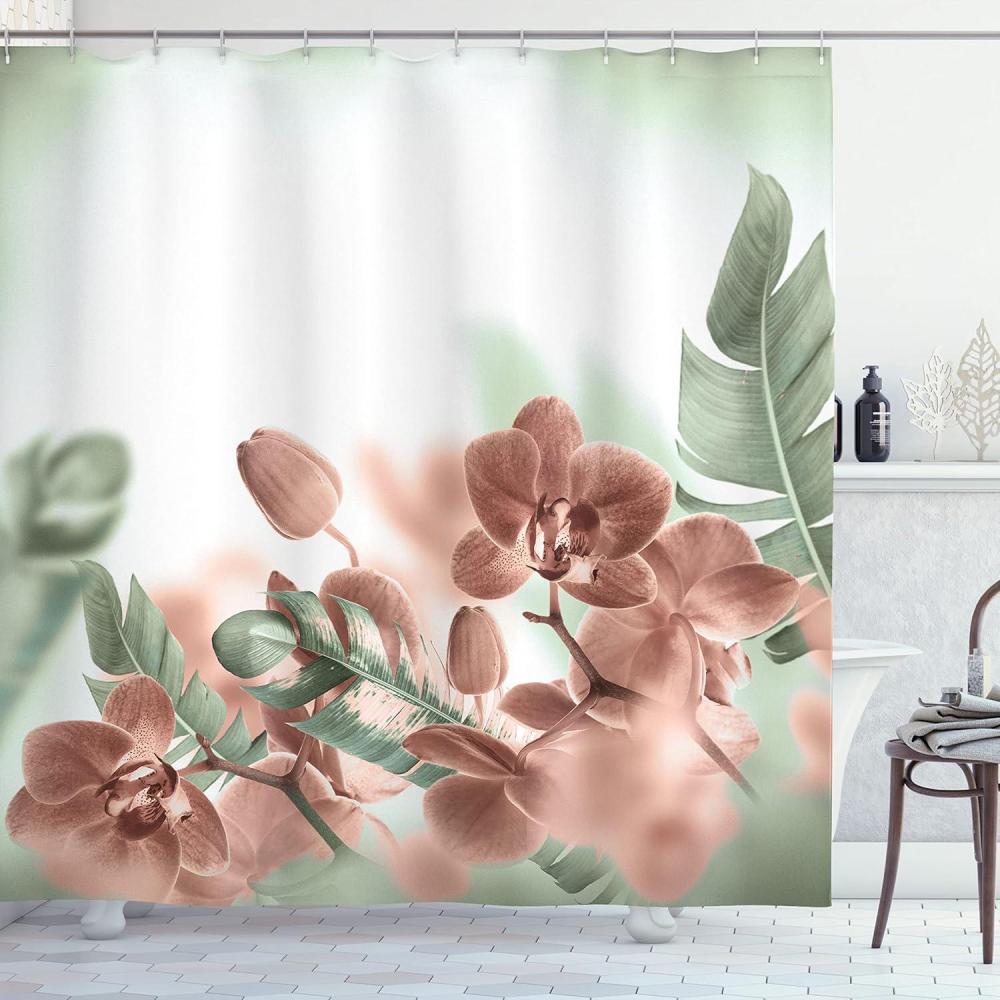 imageAmbesonne Owls Shower Curtain Cartoon Owl and a Butterfly on Floral Background Hello Message Illustration Cloth Fabric Bathroom Decor Set with Hooks 69 W x 70 L Rose Cadet Blue BrownReseda Green
