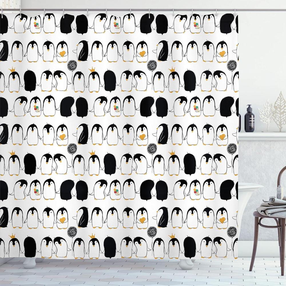 imageAmbesonne Penguins Shower Curtain Themed Cartoon Arctic Animals Holding Hands Cloth Fabric Bathroom Decor Set with Hooks 69 W x 70 L Charcoal Grey Marigold