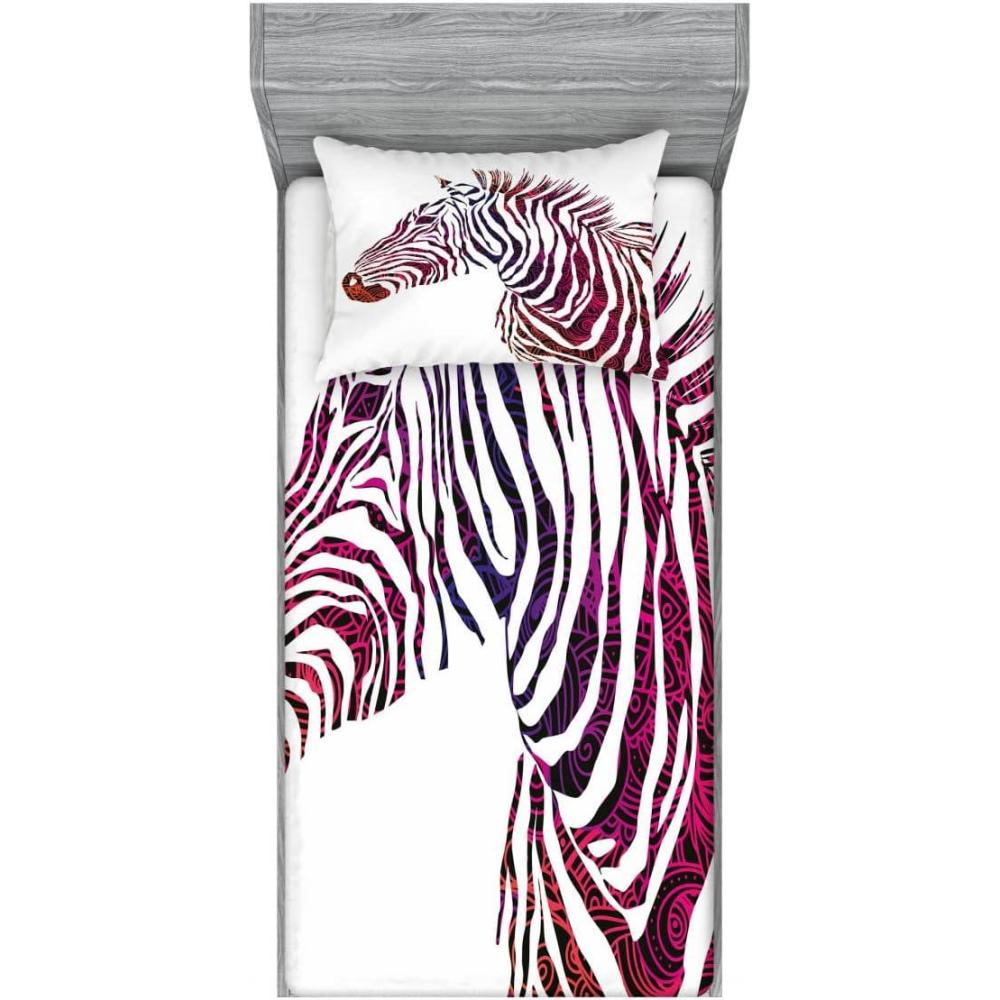 imageAmbesonne Sloth Fitted Sheet amp Pillow Sham Set Cartoon Character Sleeping on Branch Jungle Animal in Night Sky Kids Theme Decorative Printed 2 Piece Bedding Decor Set Twin Plum BrownPurple Coral and Pink