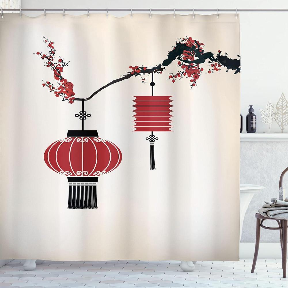 imageAmbesonne Sports Shower Curtain Cartoon Soccer Balls Showing Various Expressions Bored Laughing Happy Smiley Cloth Fabric Bathroom Decor Set with Hooks 69 W x 75 L White BlackBlack and Red