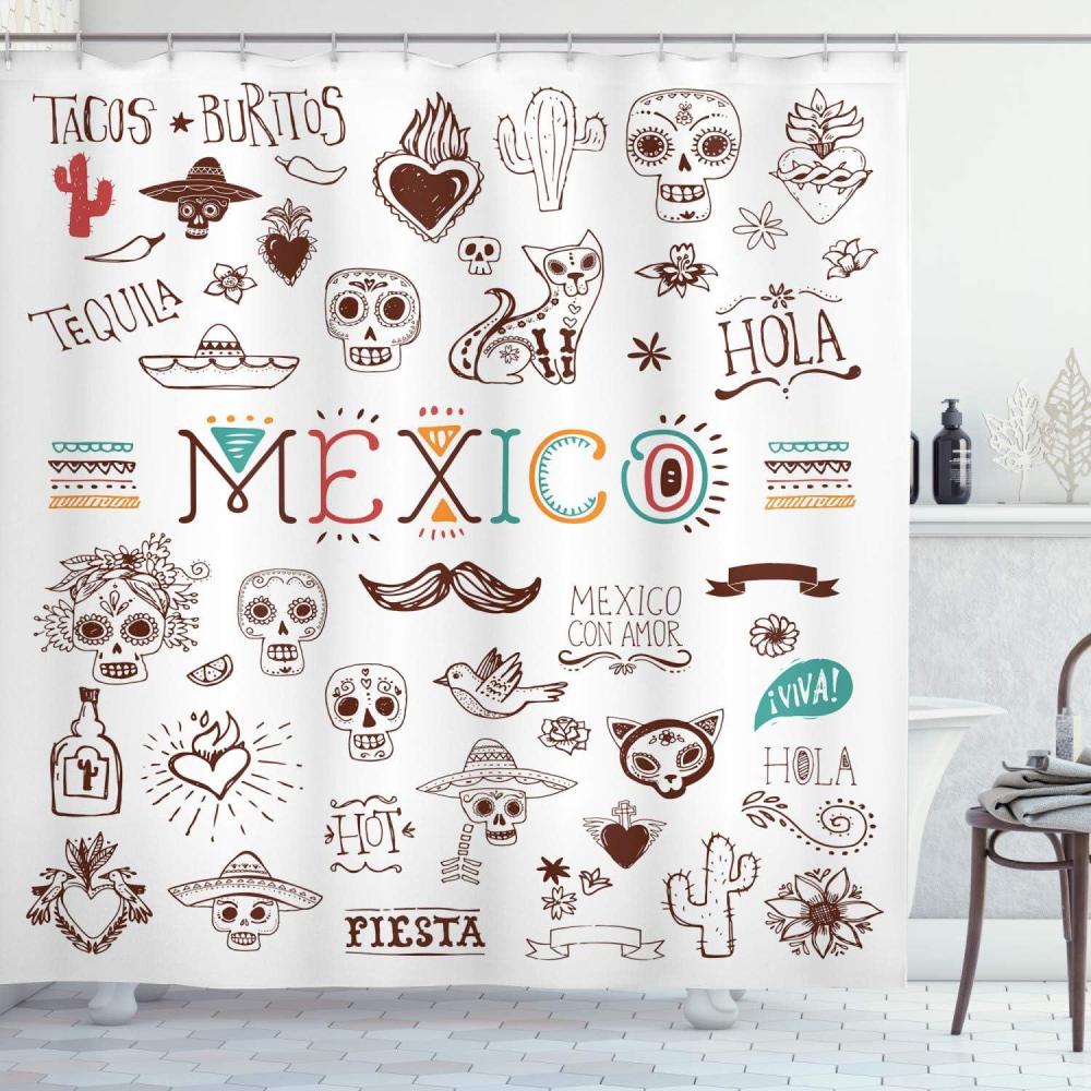 imageAmbesonne Sports Shower Curtain Cartoon Soccer Balls Showing Various Expressions Bored Laughing Happy Smiley Cloth Fabric Bathroom Decor Set with Hooks 69 W x 75 L White BlackBrown Turquoise