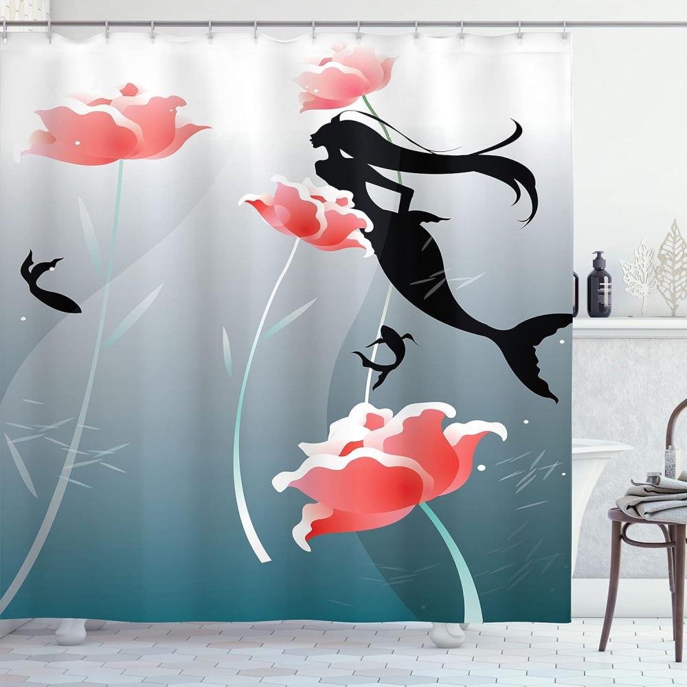 imageAmbesonne Sports Shower Curtain Cartoon Soccer Balls Showing Various Expressions Bored Laughing Happy Smiley Cloth Fabric Bathroom Decor Set with Hooks 69 W x 75 L White BlackBlack Coral