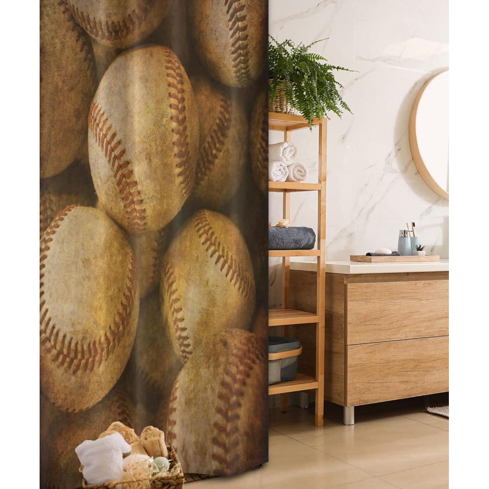 imageAmbesonne Sports Shower Curtain Cartoon Soccer Balls Showing Various Expressions Bored Laughing Happy Smiley Cloth Fabric Bathroom Decor Set with Hooks 69 W x 75 L White BlackBrown Yellow