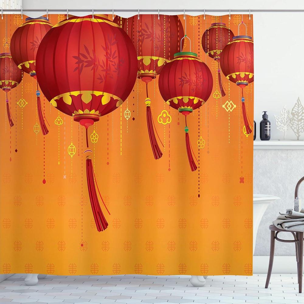 imageAmbesonne Sports Shower Curtain Cartoon Soccer Balls Showing Various Expressions Bored Laughing Happy Smiley Cloth Fabric Bathroom Decor Set with Hooks 69 W x 75 L White BlackOrange and Red