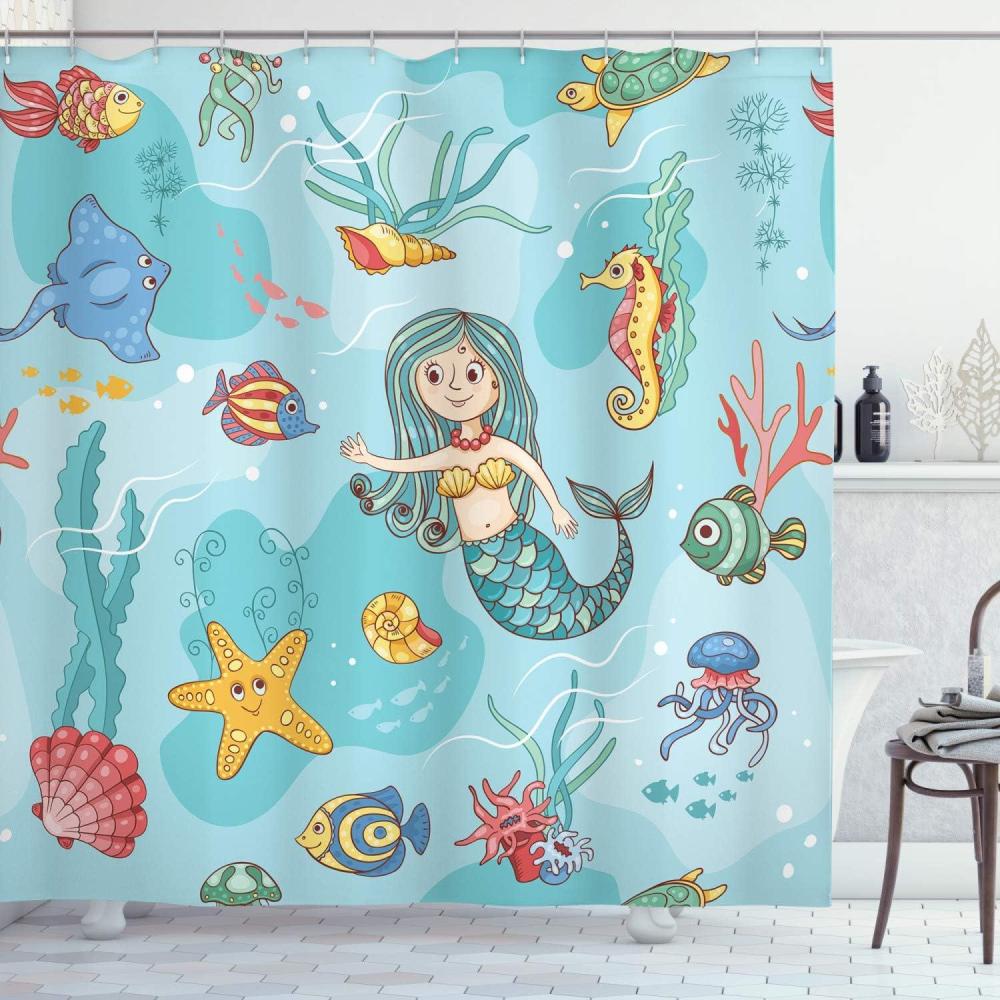 imageAmbesonne Sports Shower Curtain Cartoon Soccer Balls Showing Various Expressions Bored Laughing Happy Smiley Cloth Fabric Bathroom Decor Set with Hooks 69 W x 75 L White BlackBlue Teal