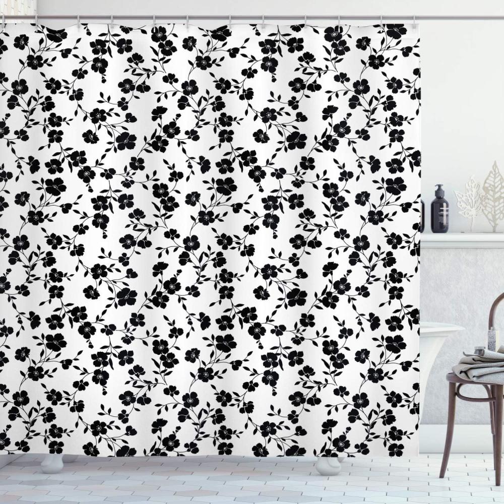 imageAmbesonne Sports Shower Curtain Cartoon Soccer Balls Showing Various Expressions Bored Laughing Happy Smiley Cloth Fabric Bathroom Decor Set with Hooks 69 W x 75 L White BlackWhite Charcoal