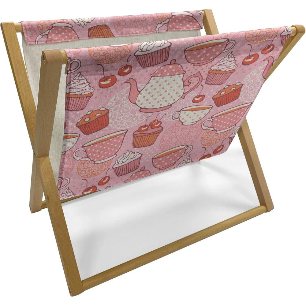 imageAmbesonne Tea Party Magazine and Book Holder Ornate Teacup and Pot with Romantic Roses Birds Valentines Day Themed Image Floor Rack Decor for Interior of Home amp Office 22 x 19 Pale Pink DustPink Beige Orange