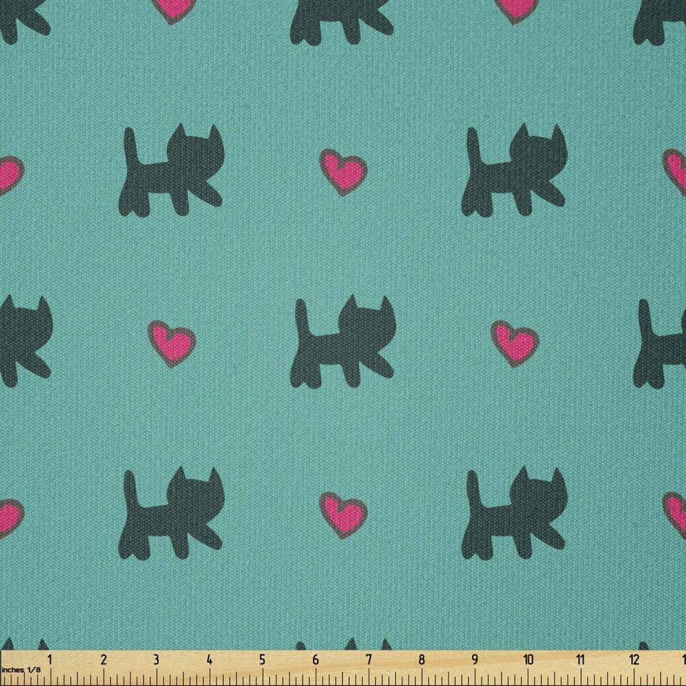imageAmbesonne Teal Fabric by The Yard Kittens Pink Hearts Animal Design with Valentines Inspirations Stretch Knit Fabric for Clothing Sewing and Arts Crafts 3 Yards Teal Pink Dark BlueTeal Pink Dark Blue
