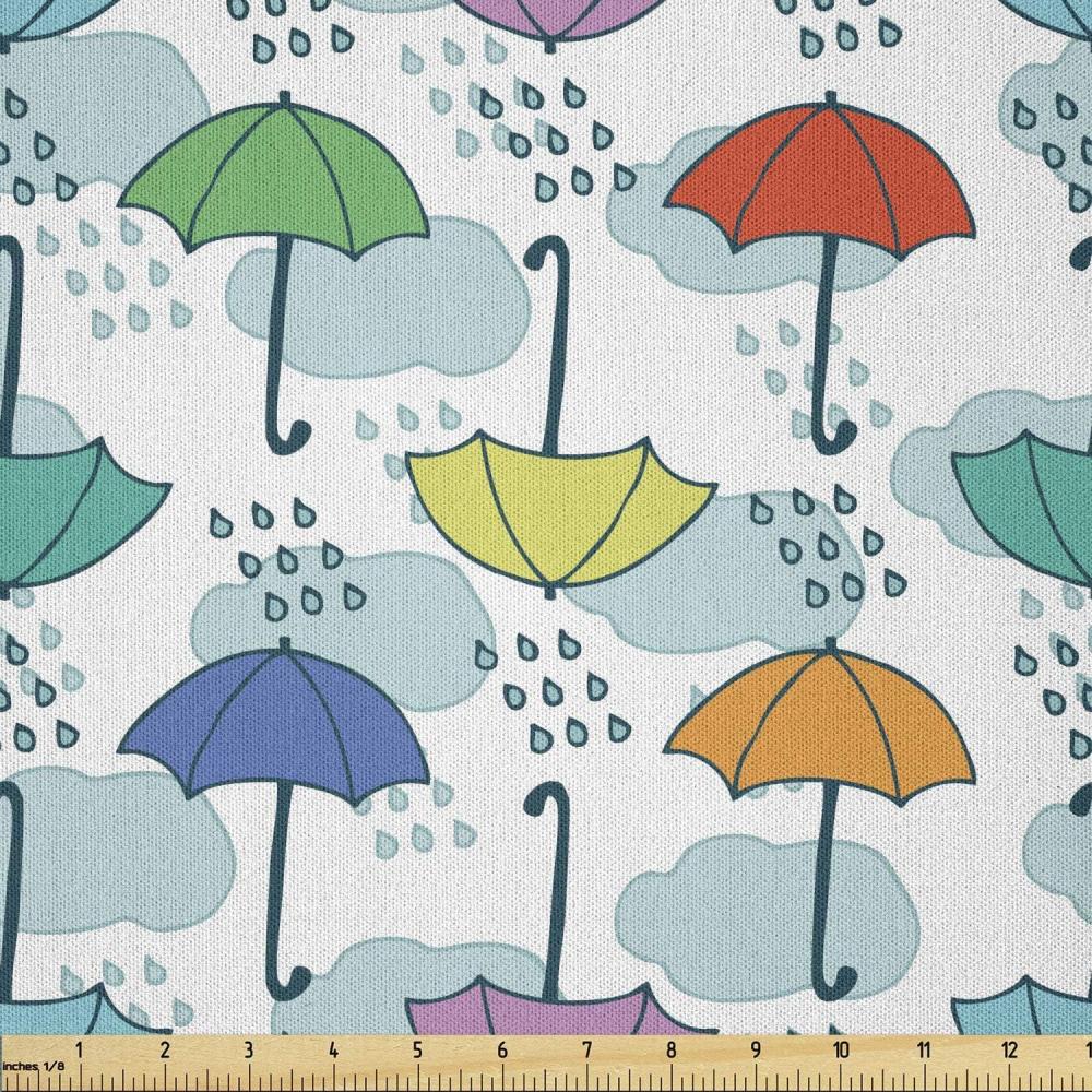 imageAmbesonne Umbrella Fabric by The Yard Parasol Pattern in The Rain Cartoon Style Colorful Motifs in Cloud Cumulus Design Microfiber Fabric for Arts and Crafts Textiles amp Decor Multicolor