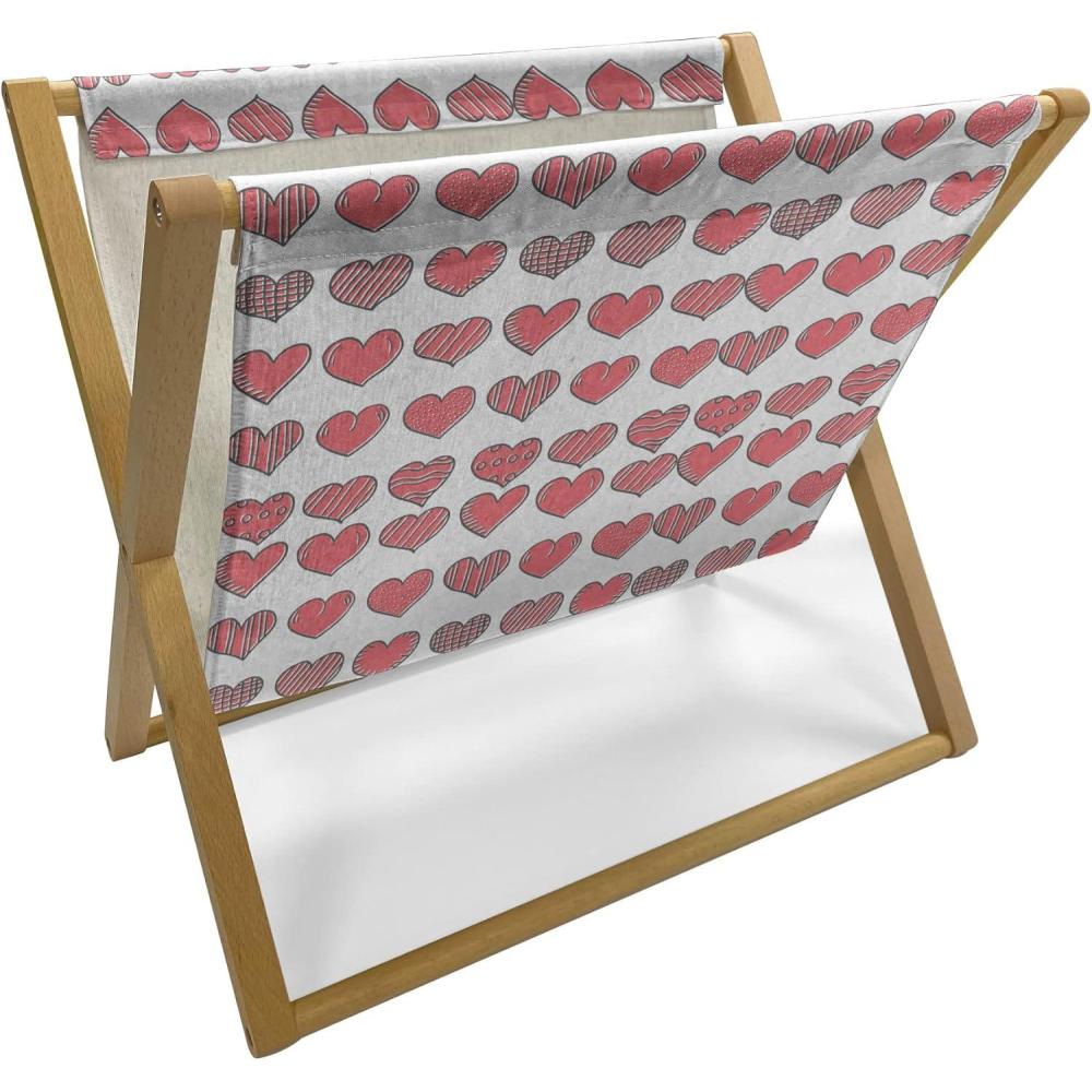 imageAmbesonne Valentines Magazine and Book Holder Doodle Style Abstract Heart Shapes with Love and Affection Theme Floor Rack Decor for Interior of Home amp Office 22 x 19 Beige Dark Coral WhiteCharcoal Grey Coral