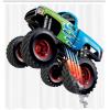 Ambesonne Cars Shower Curtain, Cartoon Monster Truck Cool Vehicle Modified to The Perfection Colorful Design, Cloth Fabric Bathroom Decor Set with Hooks, 69″ W x 70″ L, Aqua Green Black
