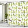 Ambesonne Cartoon Shower Curtain, Frogs in Different Positions Funny Happy Expressions Faces Toads, Cloth Fabric Bathroom Decor Set with Hooks, 69″ W x 70″ L, Green Yellow Red